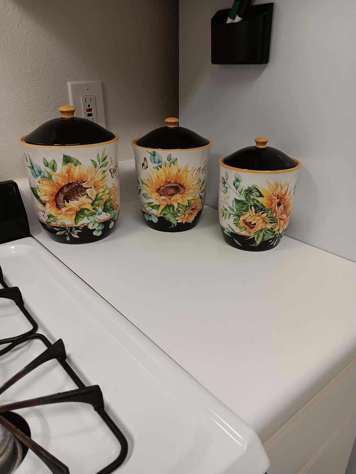 Sunflower Fields 3-Piece Ceramic Canister Set with Airtight Lids - Decorative Floral Storage Jars for Kitchen Counter, Pantry, Coffee, Sugar, Flour, and More - 52 oz, 74 oz, 96 oz customer photo 1