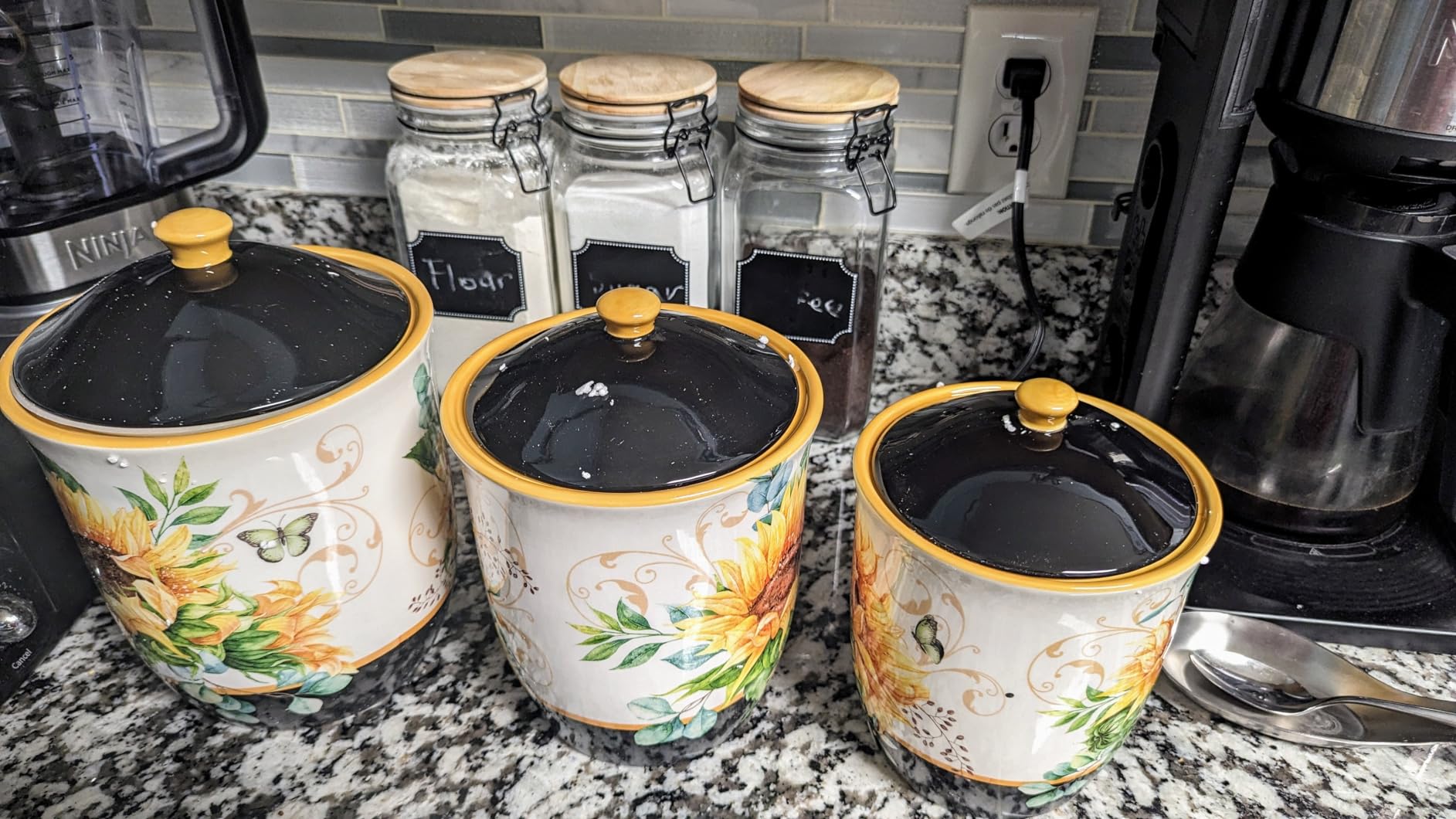 Sunflower Fields 3-Piece Ceramic Canister Set with Airtight Lids - Decorative Floral Storage Jars for Kitchen Counter, Pantry, Coffee, Sugar, Flour, and More - 52 oz, 74 oz, 96 oz customer photo 2