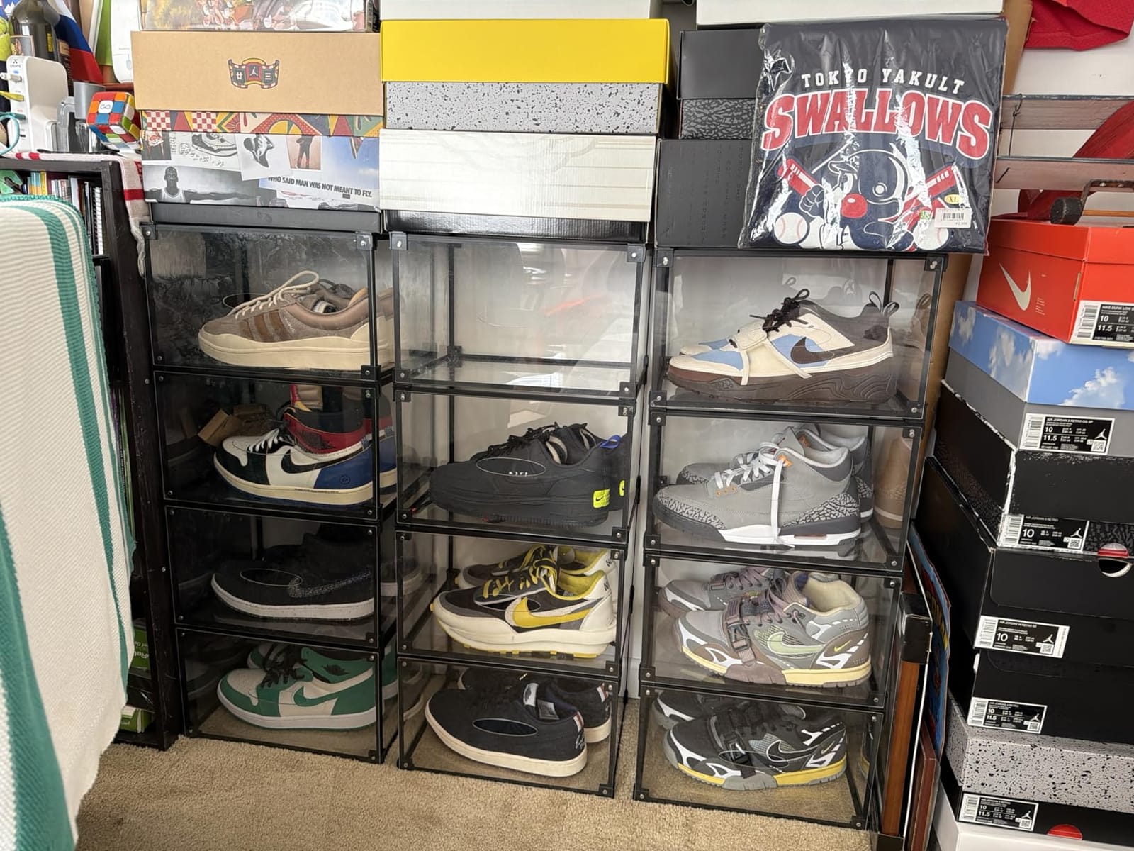 Magnetic Side Open Transparent Plastic Storage Shoe Box Clear Shoe Display Case Sneaker Shoe Storage Box Display Box Shoe Container Clear Closet Shelf Shoe Organizer (Black 4PC) customer photo 1