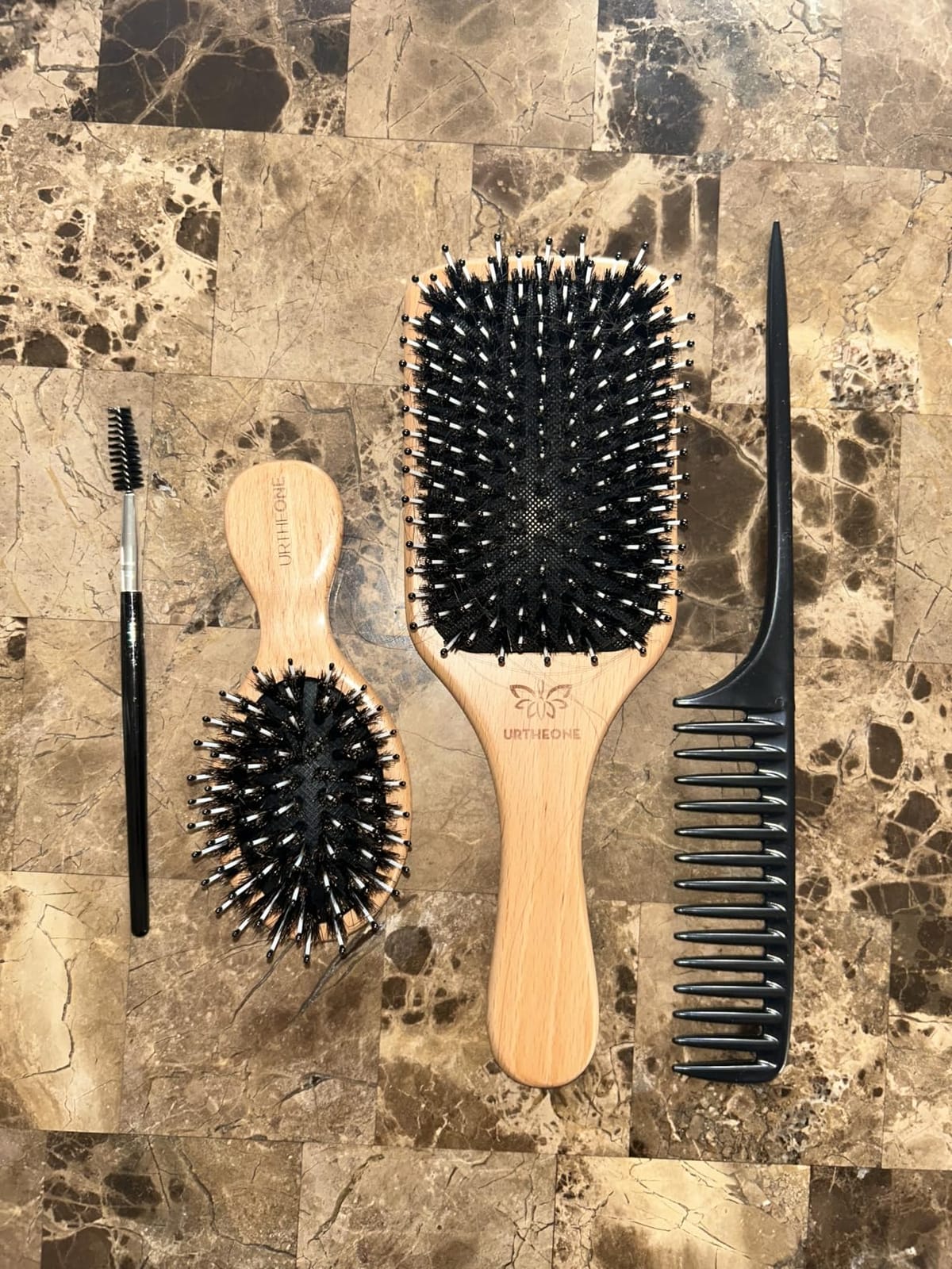 Boar Bristle Hair Brush and Comb Set for Women Men Kids, Best Natural Wooden Paddle Hairbrush and Small Travel Styling Brush for Wet or Dry Hair Detangling Smoothing Massaging customer photo 1