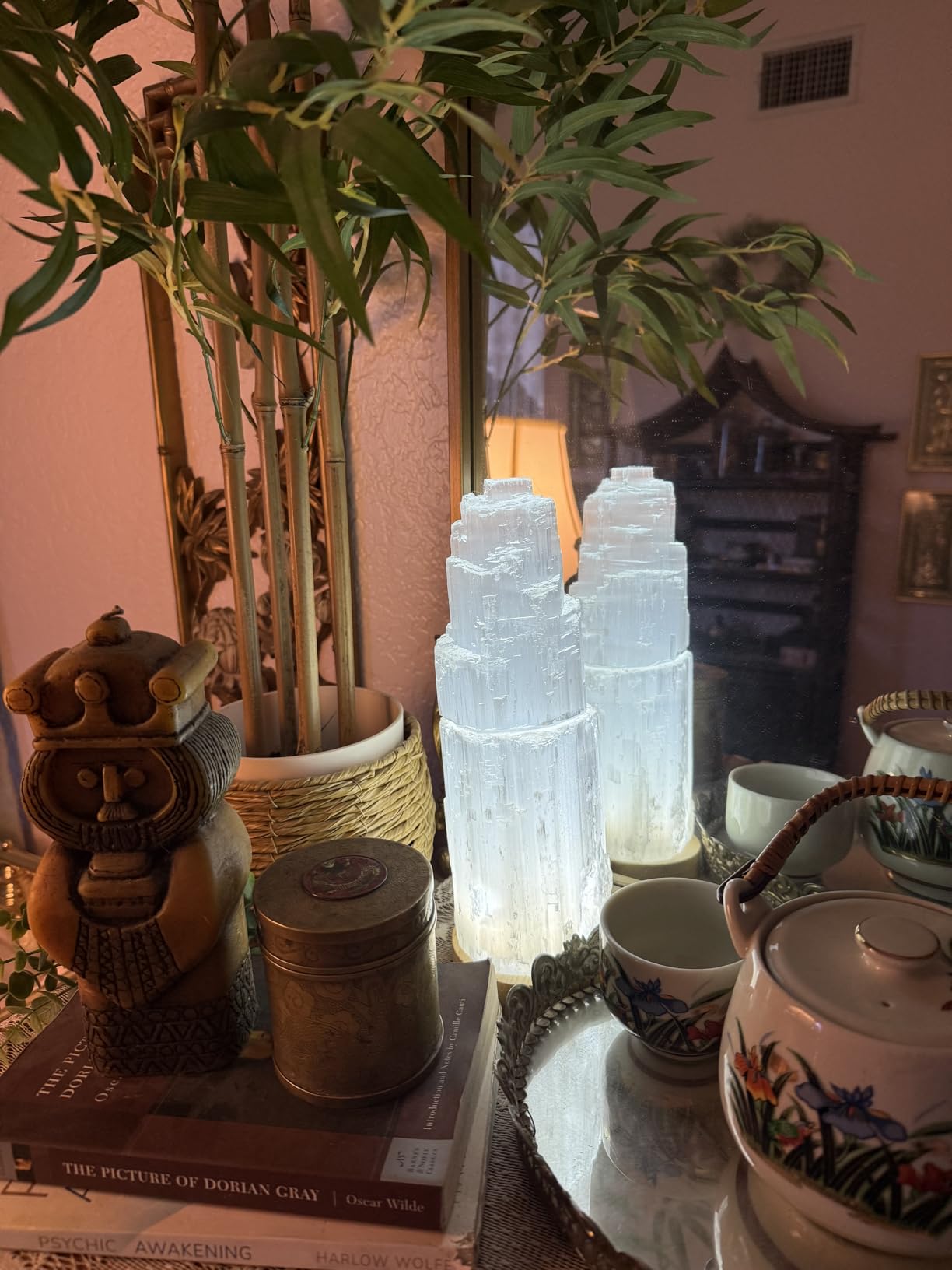 Himalayan Glow WBM Selenite Crystal Lamp 20cm, Moroccan Skyscraper Lamp, Crystals and Healing Stones for Healing and Meditation customer photo 2