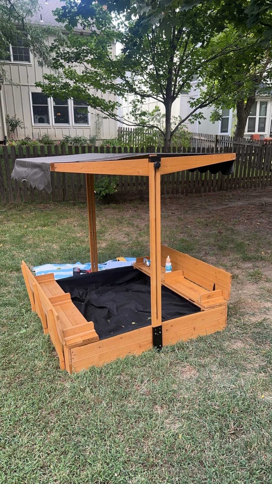 Aivituvin Kids Sand Boxes with Canopy Sandboxes with Covers Foldable Bench Seats, Children Outdoor Wooden Playset - Upgrade Retractable Roof (47x47Inch) customer photo 1