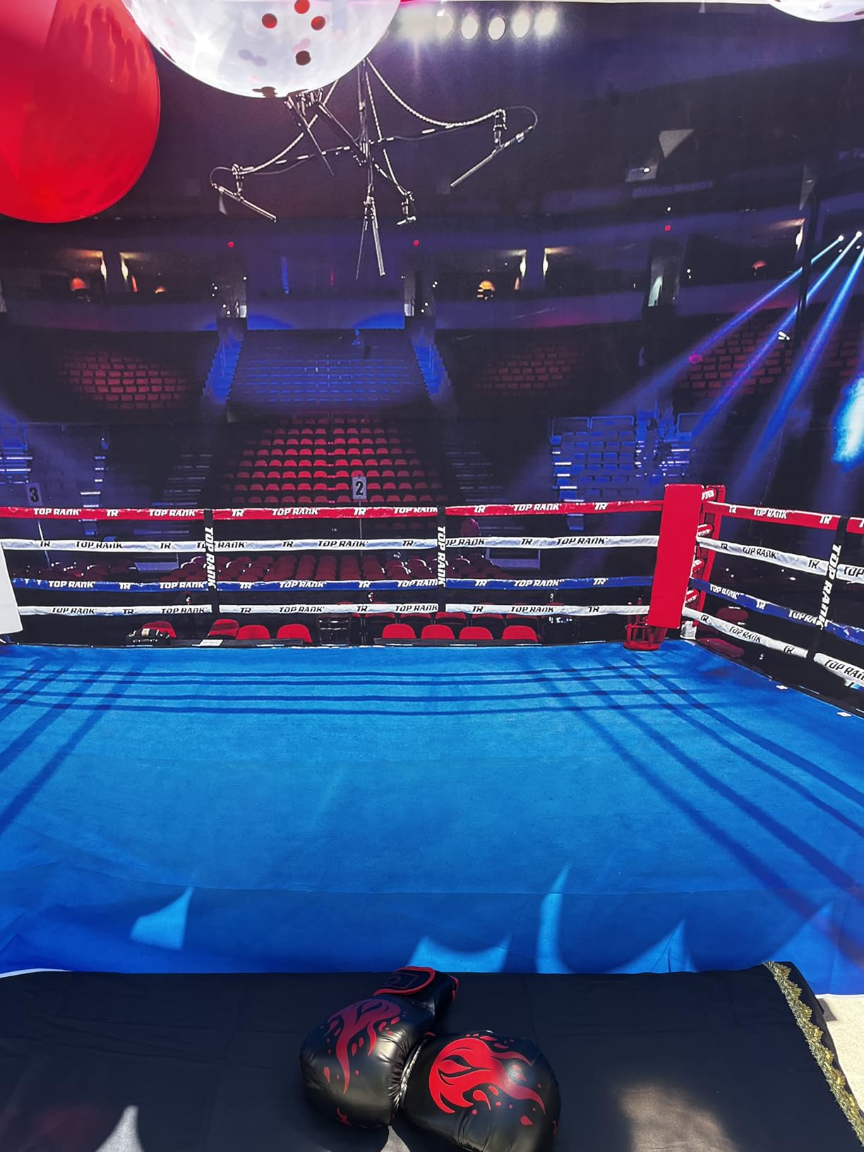 Boxing Ring Backdrop for Wresting Birthday Party Decorations, Blue, 7x5ft customer photo 2
