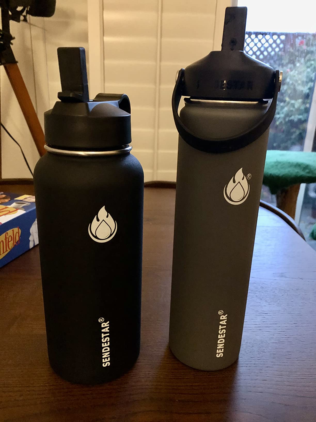 SENDESTAR Insulated Water Bottle 24 oz, Double Wall Vacuum Leak Proof Stainless Steel Sports Water Bottle—Wide Mouth with New Flex Straw Lid & Spout Lid (Deep Blue&Black) customer photo 2