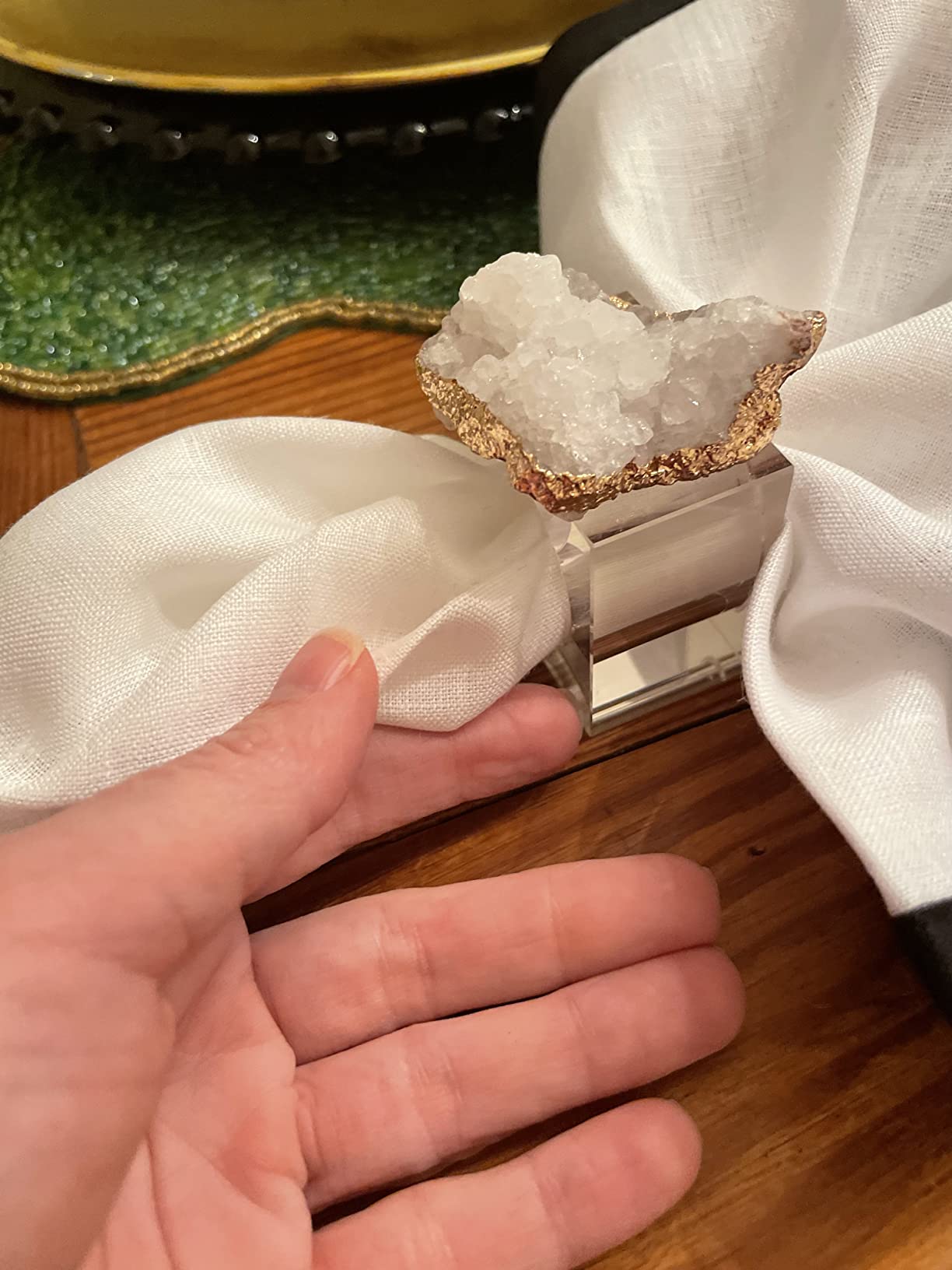 AMOYSTONE White Quartz Napkin Rings Glass Base Dining Table Decor customer photo 1