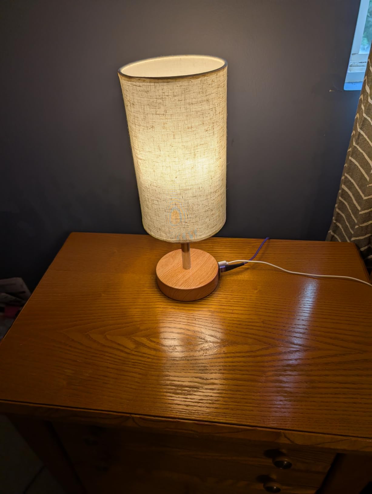 Yarra-Decor Bedside Table Lamp with USB Ports - Touch Control for Bedroom 3 Way Dimmable Nightstand Lamp with Round Fabric Shade for Living Room, Dorm, Home Office, Corded Electric, Without Battery customer photo 2
