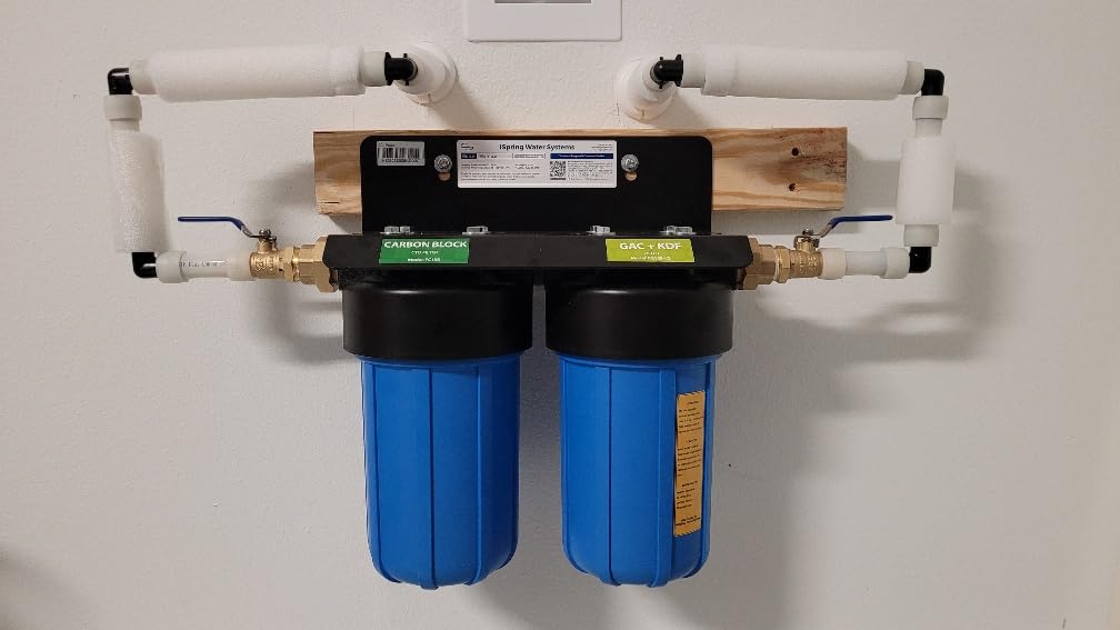 iSpring WGB21BM 2-Stage Whole House Water Filtration System, 10” x 4.5” Carbon Block and Iron & Manganese Reducing Filters, 1