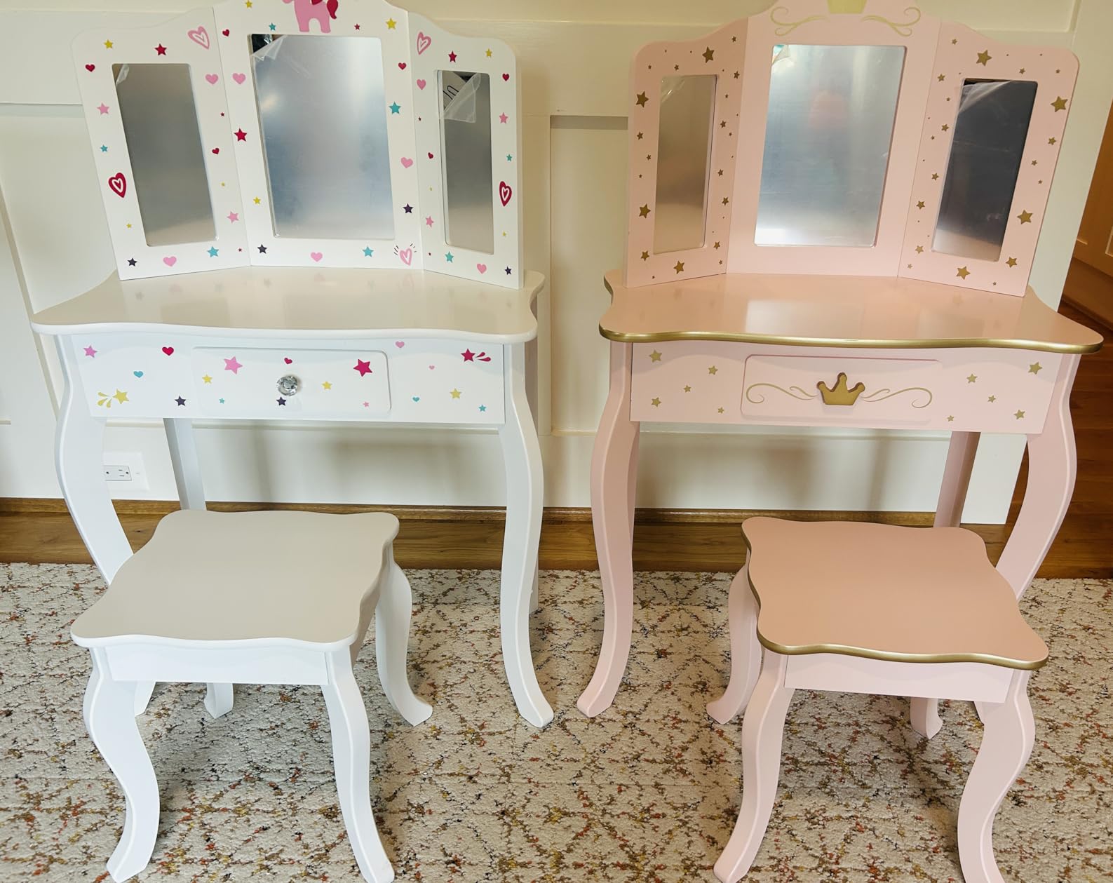 UTEX Pink Crown Princess Kids Vanity Set with Drawer for Little Girls customer photo 1