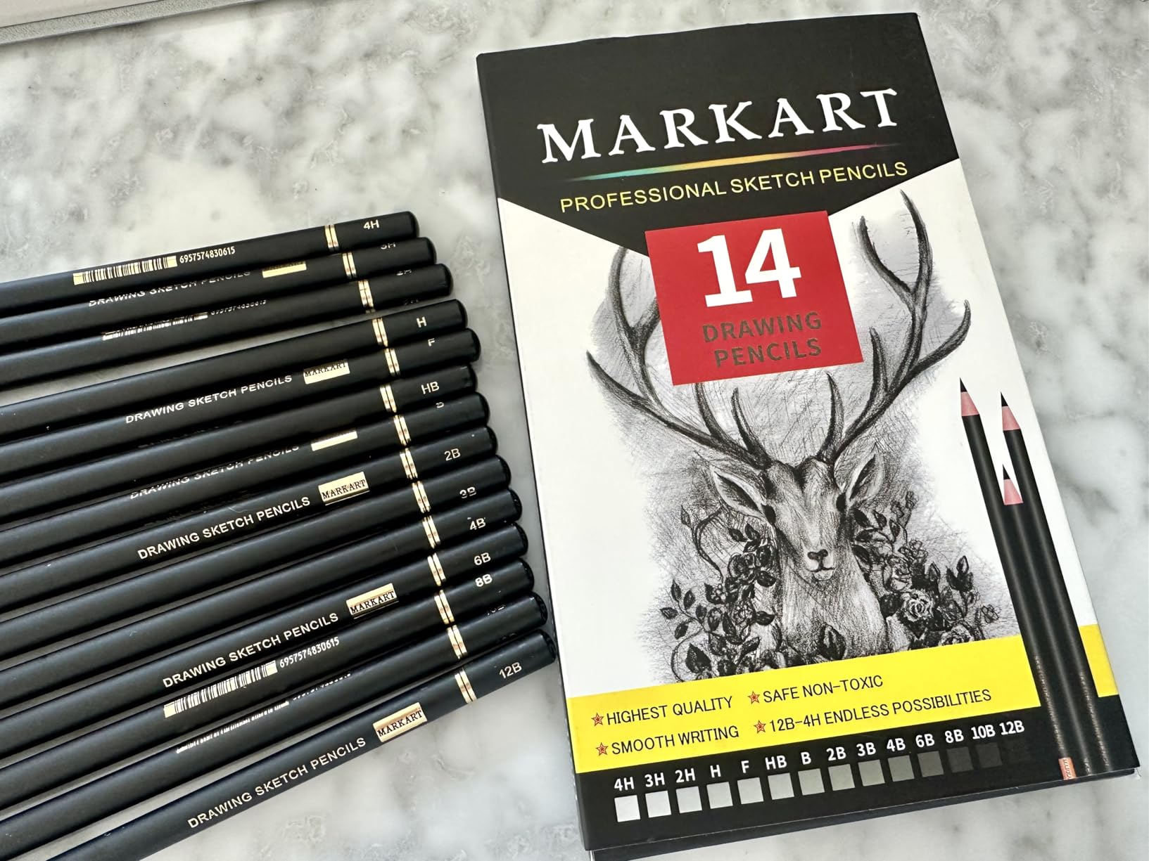 MARKART Drawing Sketching Pencils Set, 14 Pieces, Graphite Pencil(12B - 4H) customer photo 2