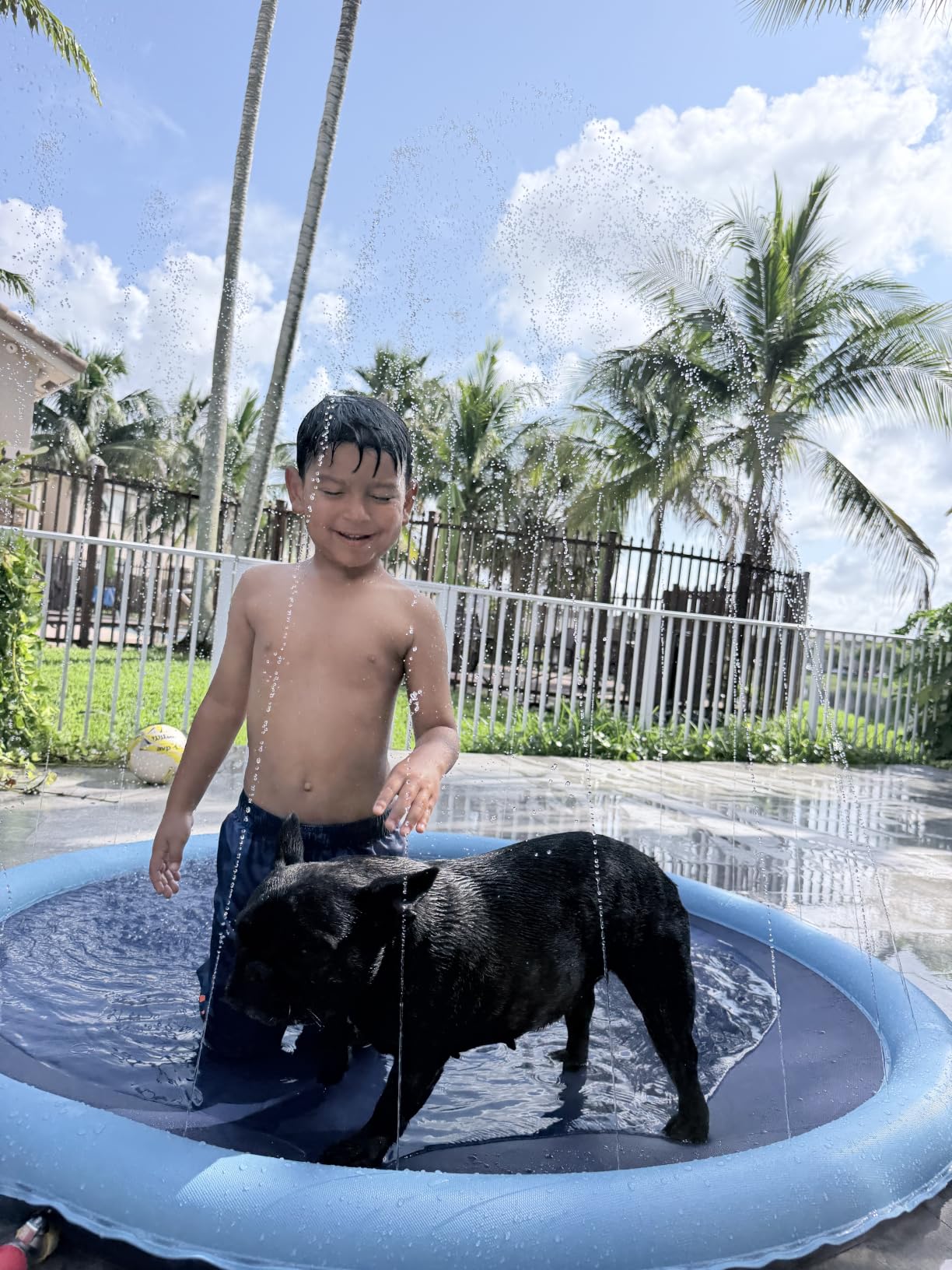 Peteast Dog Pool, Anti-Slip Splash Pad for Dogs, 67 in, Blue customer photo 1