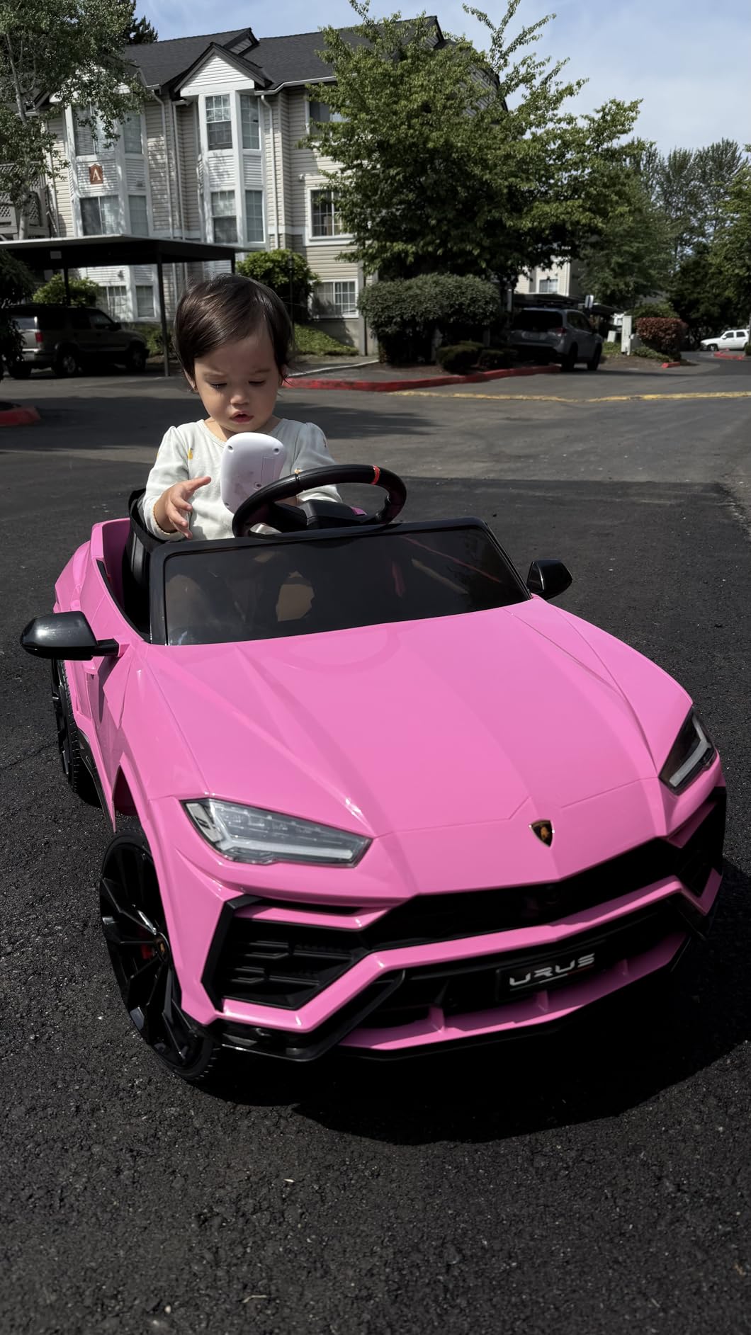Rock Wheels Licensed Lamborghini Urus Ride On Truck Car Toy, 12V Battery Powered Electric 4 Wheels Kids Toys w/Parent Remote Control, Foot Pedal, Music, Aux, LED Headlights, 2 Speeds (White) customer photo 2