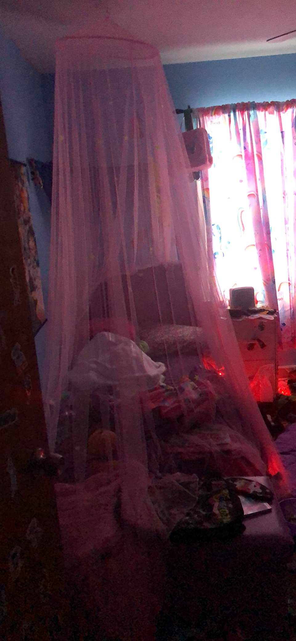 Bollepo Pink Bed Canopy for Girls with Glowing Stars - Premium Canopy Bed | Fits Single, Twin, Full, Queen Size Kids Bed, Princess Netting Room Decor, Ceiling Tent to Cover Toddler, Canopy for Bed customer photo 1