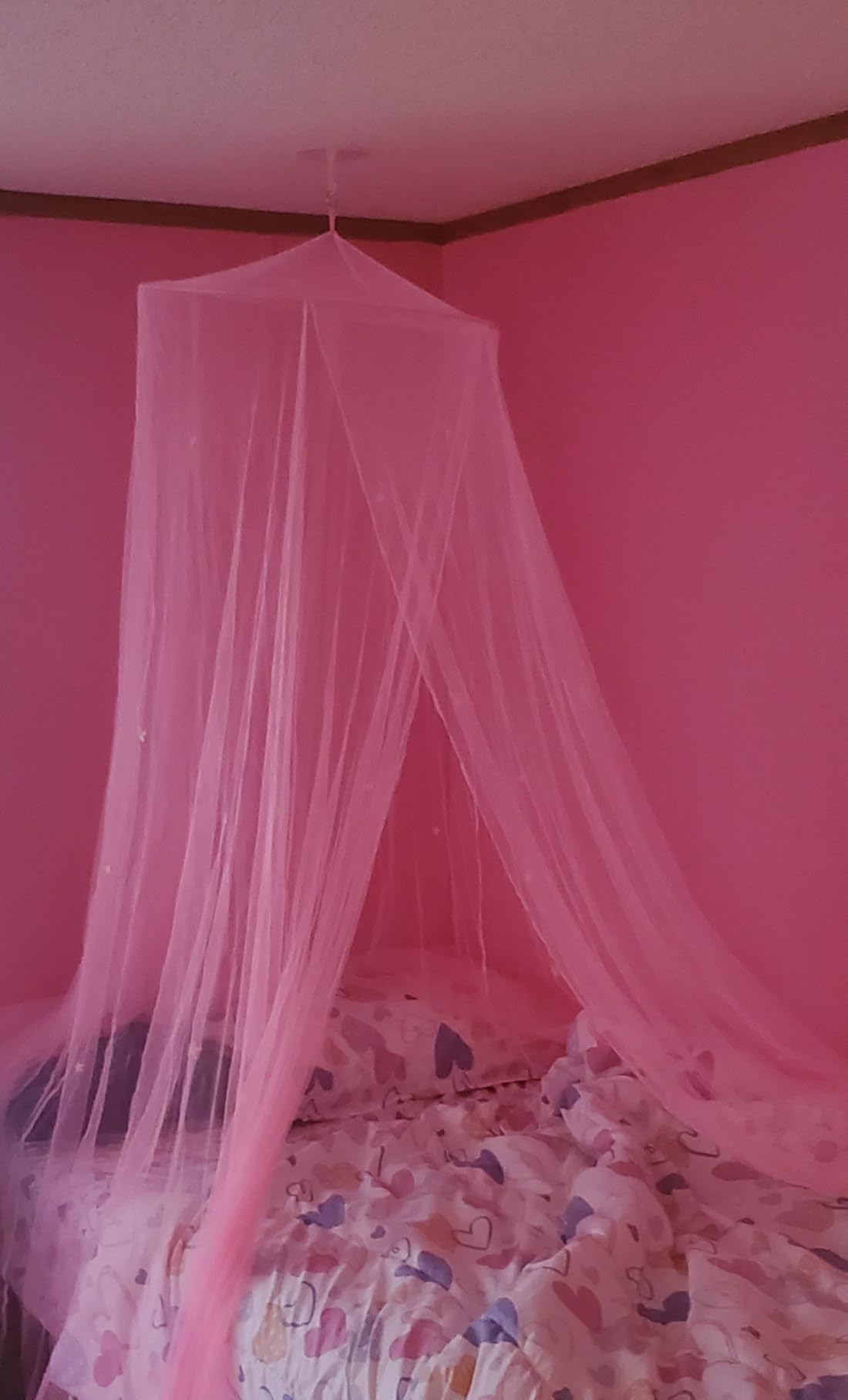 Bollepo Pink Bed Canopy for Girls with Glowing Stars - Premium Canopy Bed | Fits Single, Twin, Full, Queen Size Kids Bed, Princess Netting Room Decor, Ceiling Tent to Cover Toddler, Canopy for Bed customer photo 2
