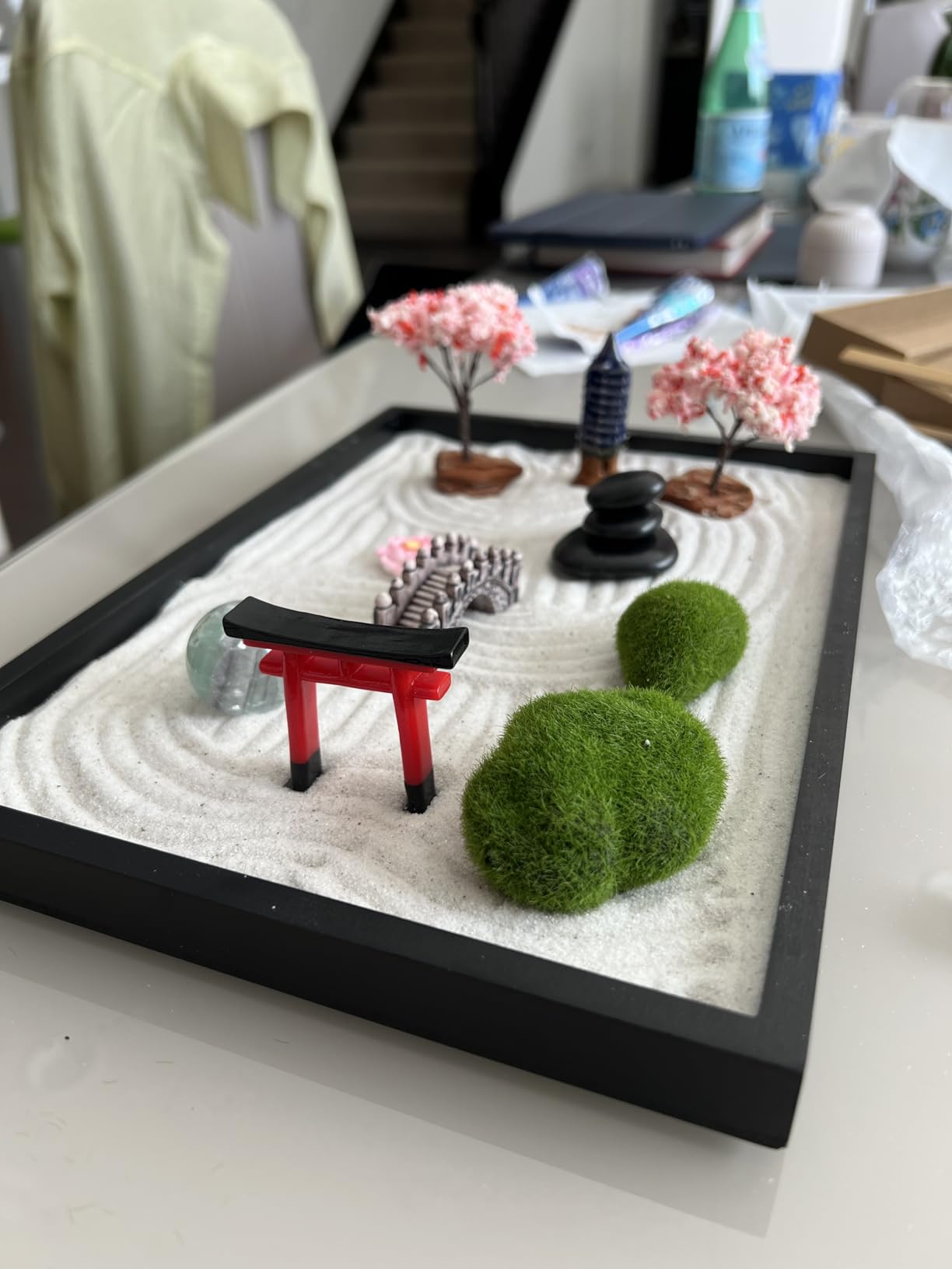 Island Falls Home Zen Garden Kit for Desk, Mini Zen Garden 11x8in Decor | Japanese Sand Garden for Desk, Home or Office. Desktop Meditation Set, Sand Tray Therapy with 6 Tools & 15 Accessories customer photo 1
