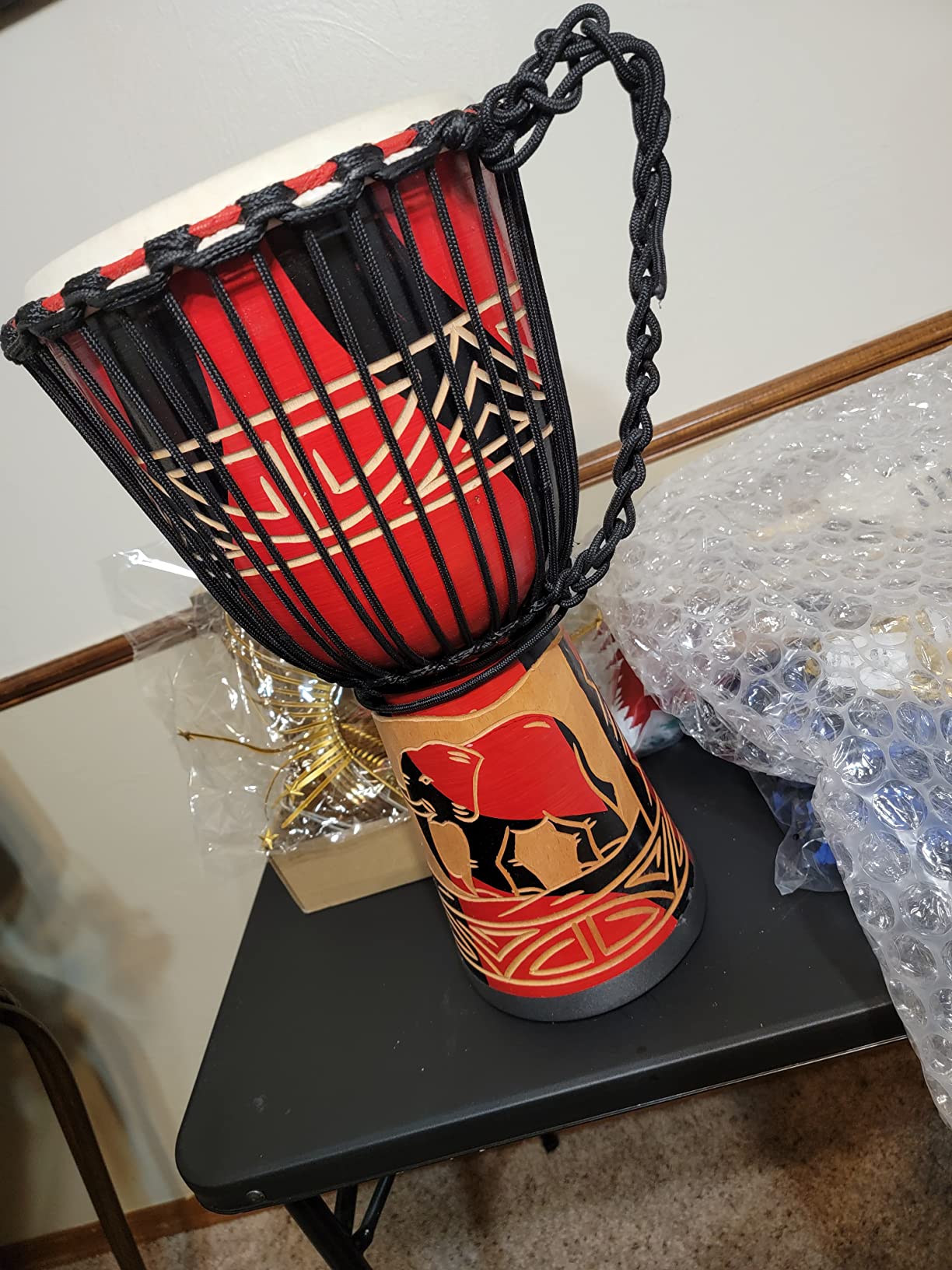 Djembe Drum, AKLOT African Drum Hand-Painted 9.5'' x 20'' Mahogany Goatskin Drumhead for Starter Beginners Adult for Over 8 Years Old customer photo 1