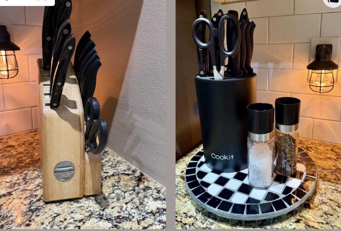 Knife Block Without Knives, Cookit Universal Round Knife Block Only, Detachable Knife Holder for Easy Cleaning, Space Saver Knife Storage Holder with Scissors Slot, Black customer photo 1