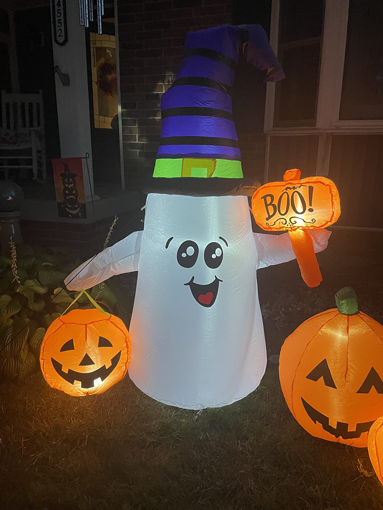 GOOSH 5 FT Halloween Inflatables Ghost Outdoor Decorations Blow Up Yard Cute Wizard Ghost with Pumpkin with Built-in LEDs for Garden Lawn Indoor Party Holiday Decor customer photo 1