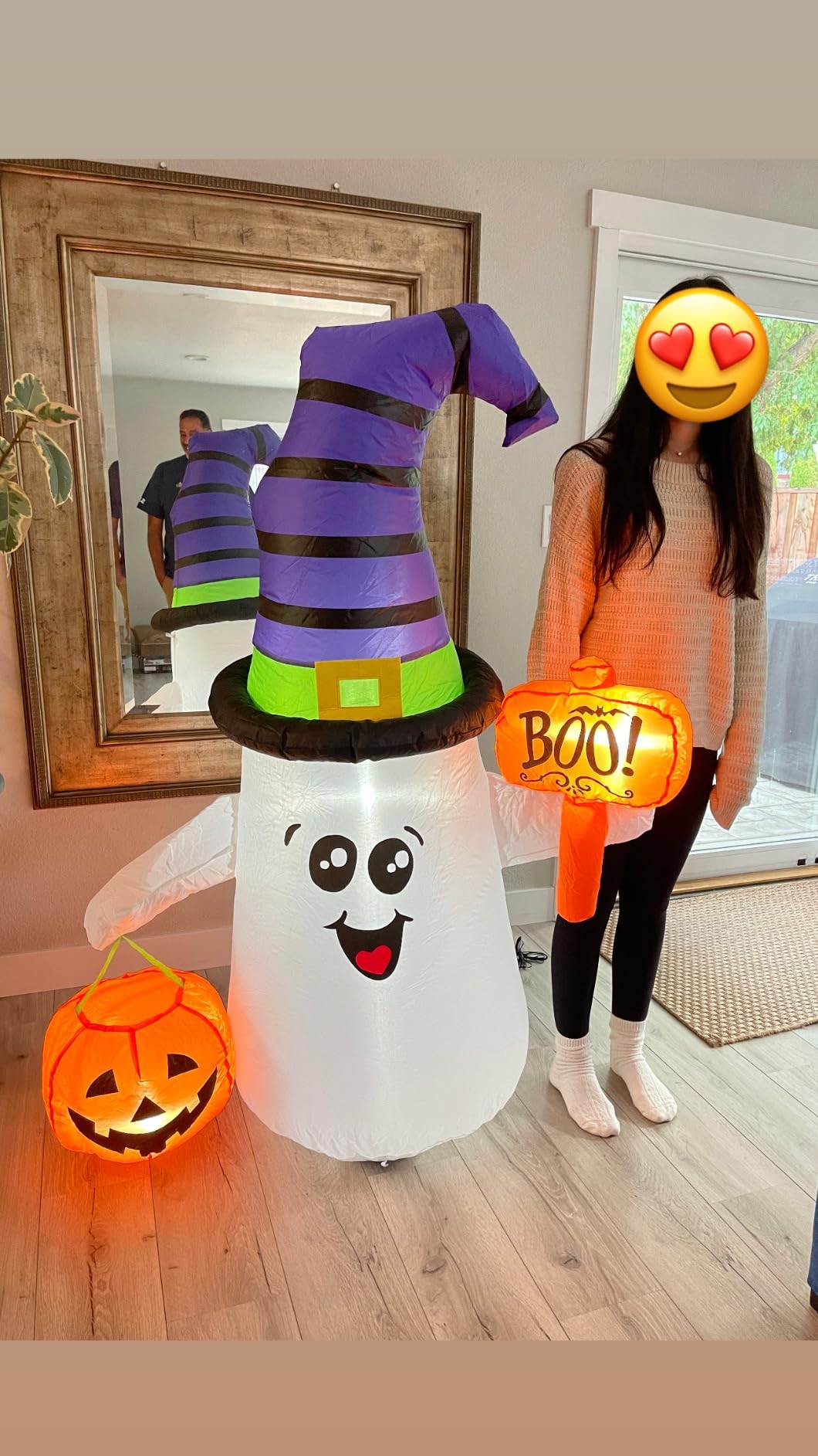 GOOSH 5 FT Halloween Inflatables Ghost Outdoor Decorations Blow Up Yard Cute Wizard Ghost with Pumpkin with Built-in LEDs for Garden Lawn Indoor Party Holiday Decor customer photo 2