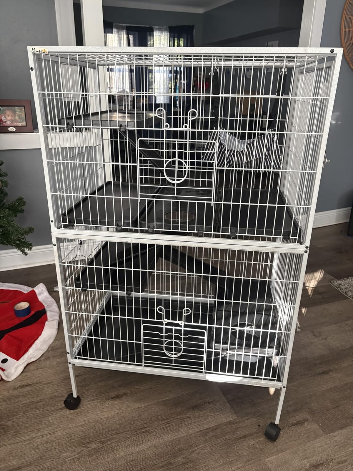 PawHut Metal Small Animal Cage, 4-Tiers Rolling Big Ferret Cage, Gray customer photo 2