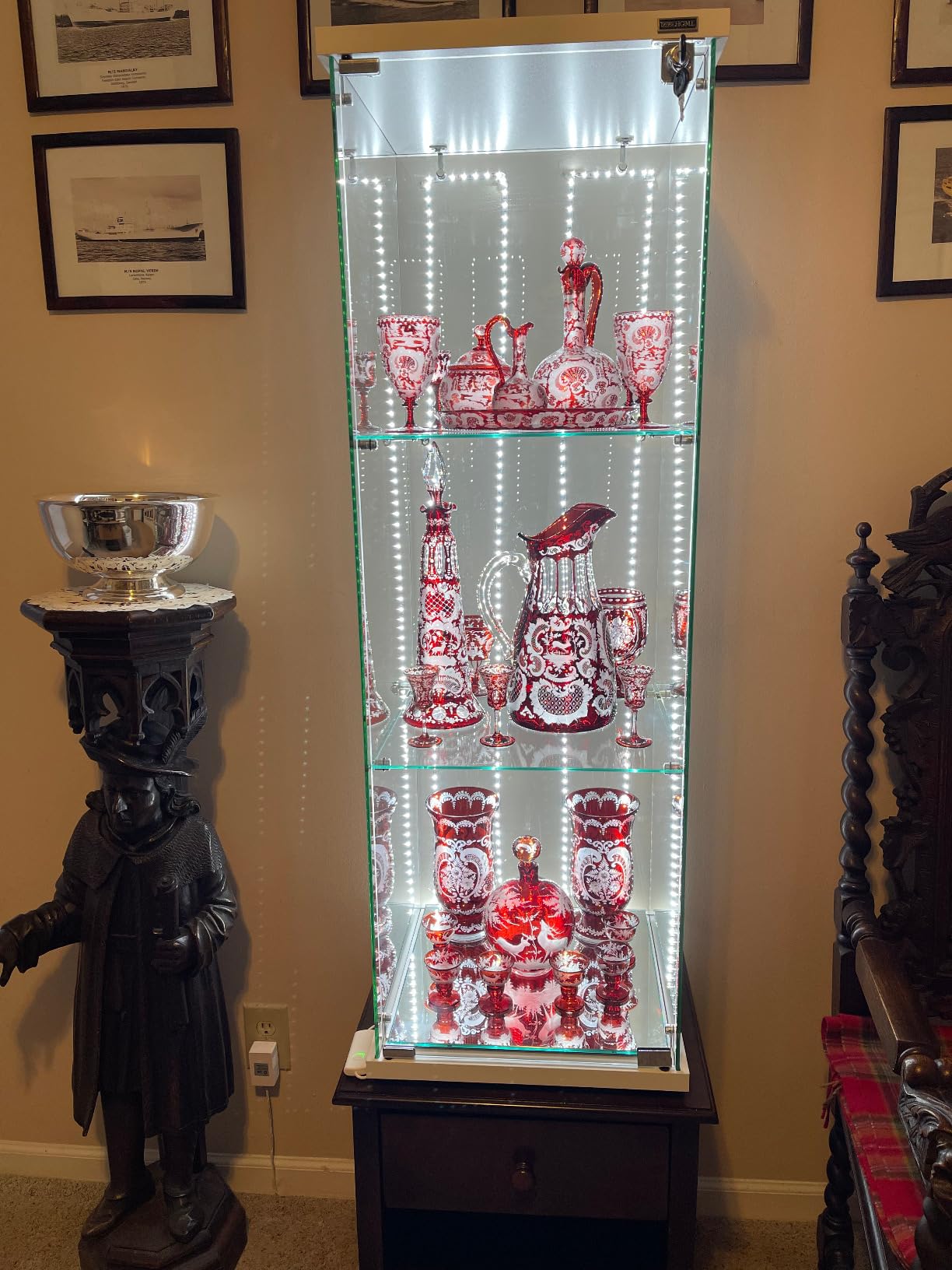 VIVOHOME 3-Tier Glass Display Cabinet, 47.2''H x 15.7''W x 15.7''D customer photo 2
