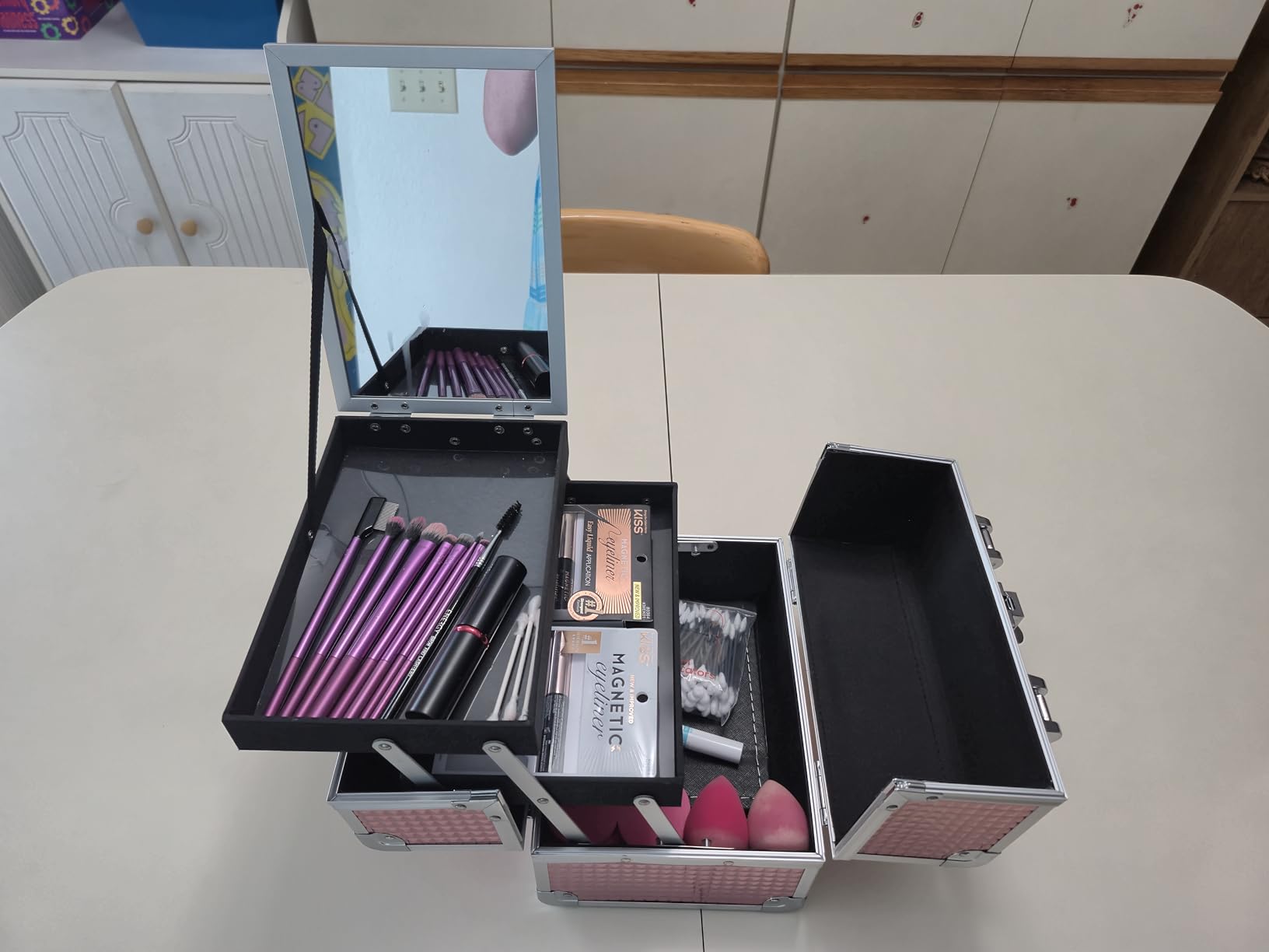 Joligrace Makeup Case Organizer Makeup Box Cosmetic Train Case with Mirror customer photo 1
