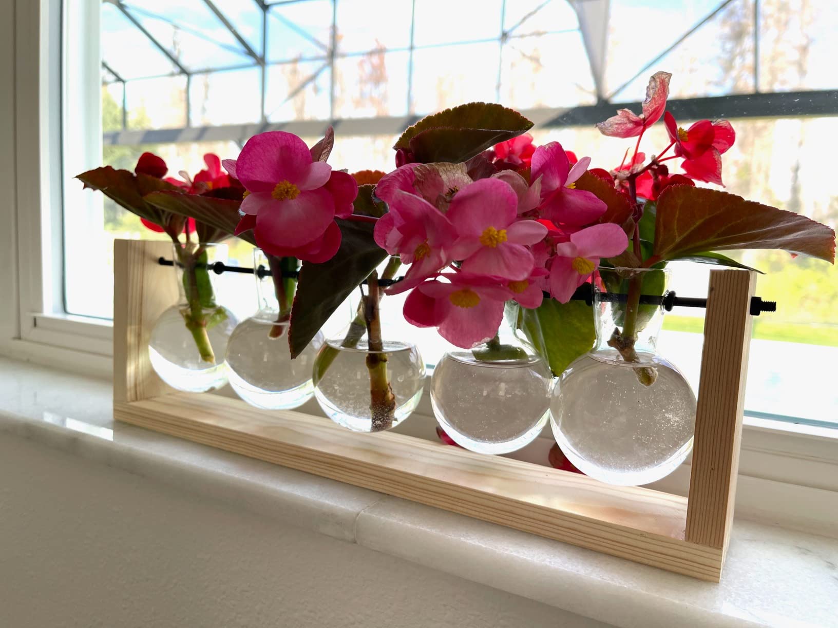 Mkono Plant Propagation Station Hanging Desktop Wooden Stand 3 Vases Holder customer photo 1
