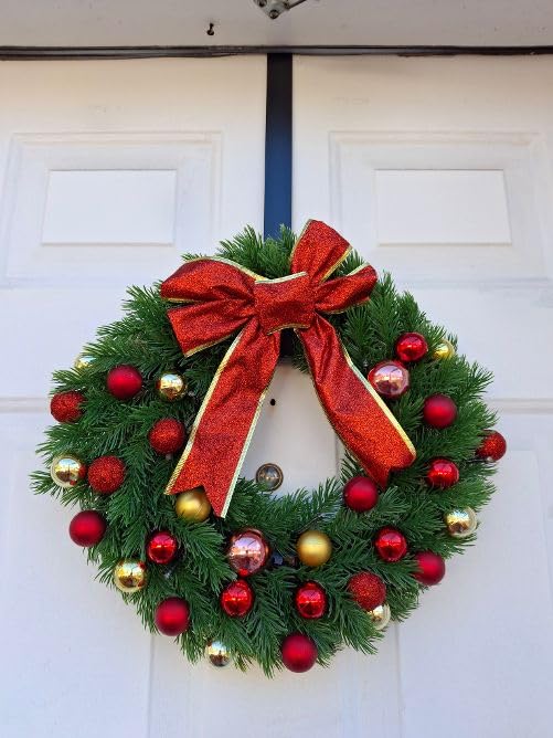Juegoal 16 Inch Pre-Lit Christmas Wreath with Metal Hanger, Large Red Bow and Colored Balls, Battery Operated with Warm White 40 LEDs Lights, Front Door Spruce Lighted Wreath X-max Decorations customer photo 2