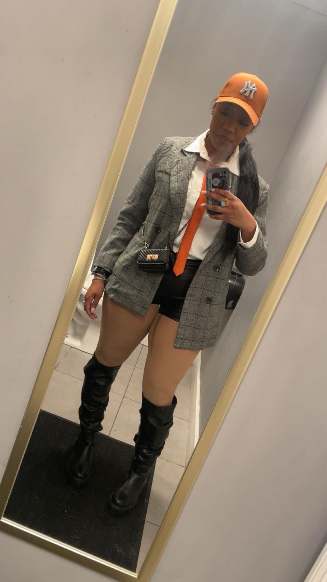 ebossy Women Double Breasted Houndstooth Plaid Slim Boyfriend Blazer Jacket customer photo 2