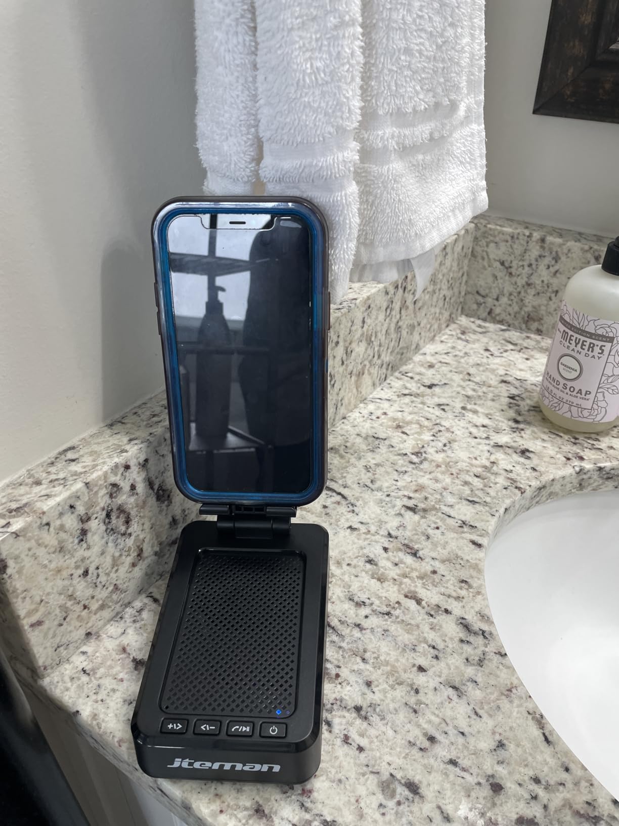 JTEMAN Cell Phone Stand with Bluetooth Speaker,Birthday Gifts for Men Women customer photo 2