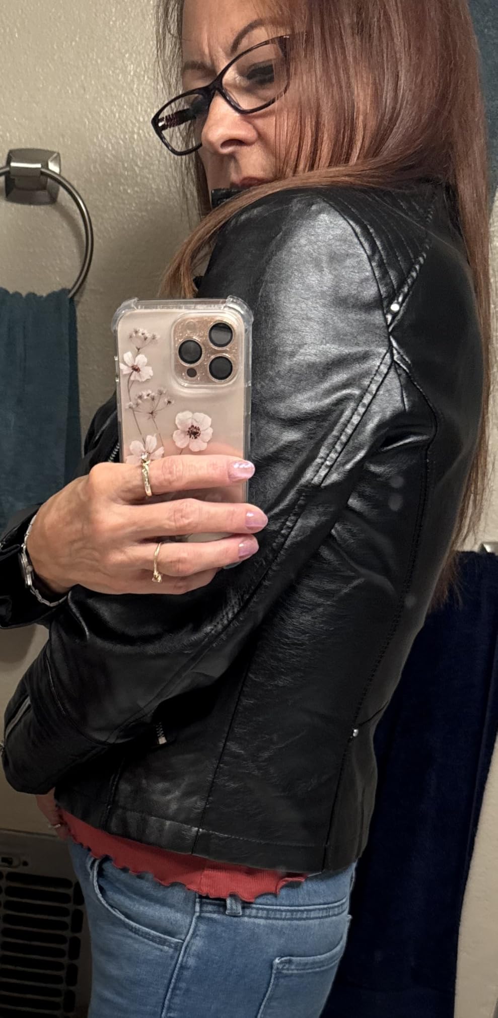 Fahsyee Faux Leather Jacket for Women, Vegan Jackets Moto Biker Motocycle Coat customer photo 2