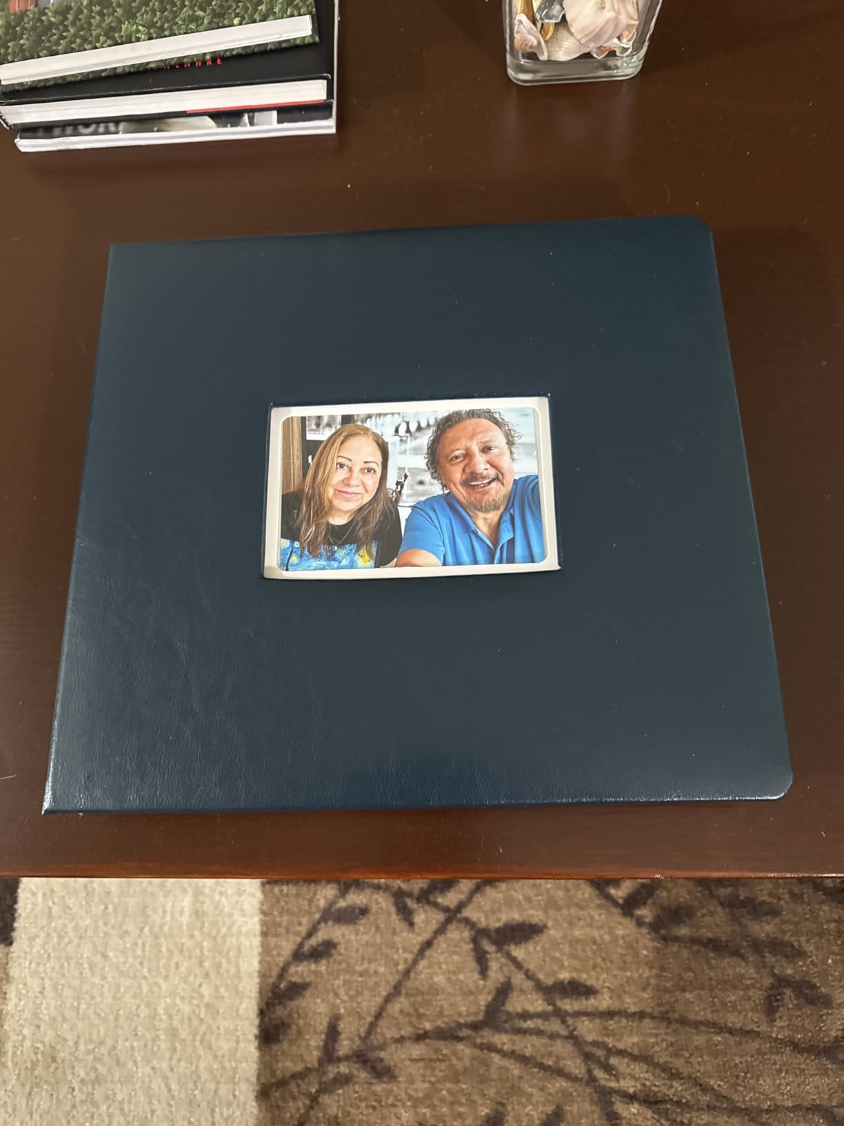 Old Town Bonded Leather Photo Album, Large Leather Scrapbook, Expandable Scrapbook Album 12x12 Double-Sided White Paper Pages and Optically Clear Pockets, Faux Suede Lining, Navy customer photo 1