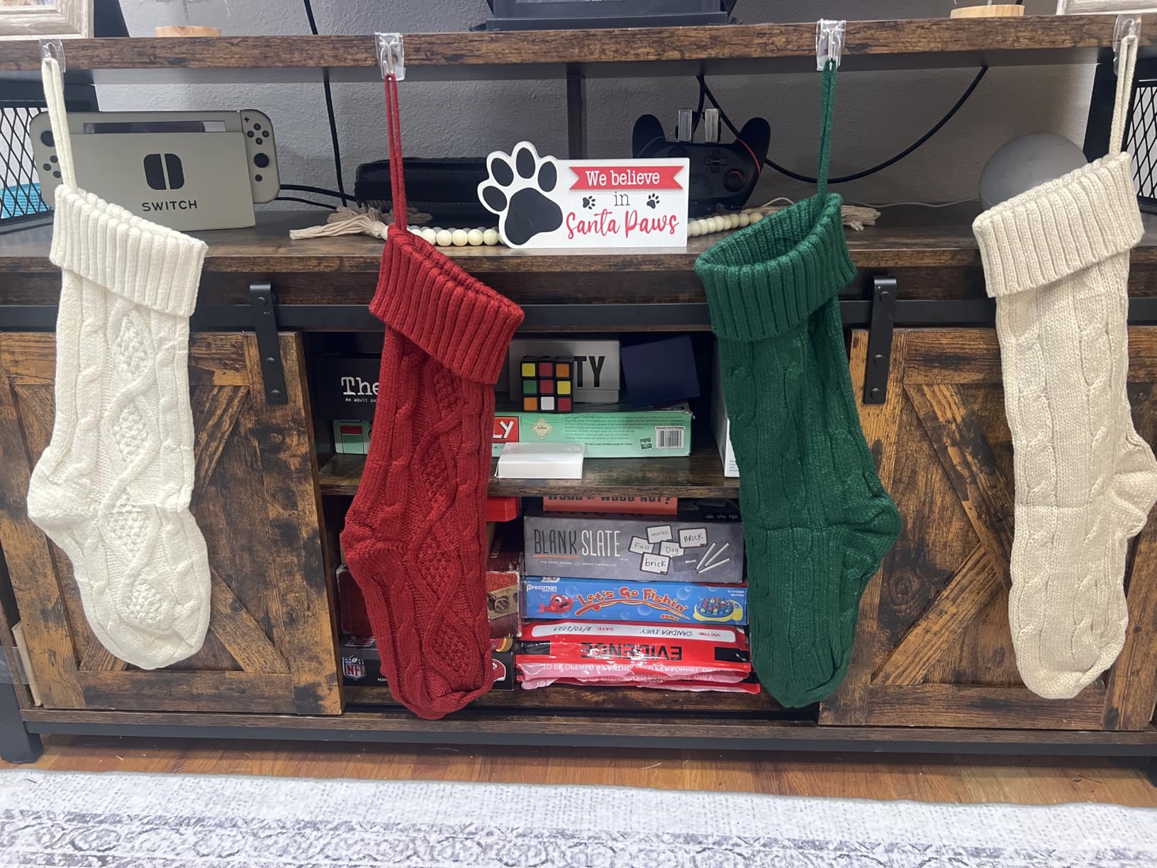 Fesciory 4 Pack Christmas Stockings 18 Inches Large Size Cable Knitted Stocking Gifts & Decorations for Family Holiday Xmas Party, Ivory White customer photo 1