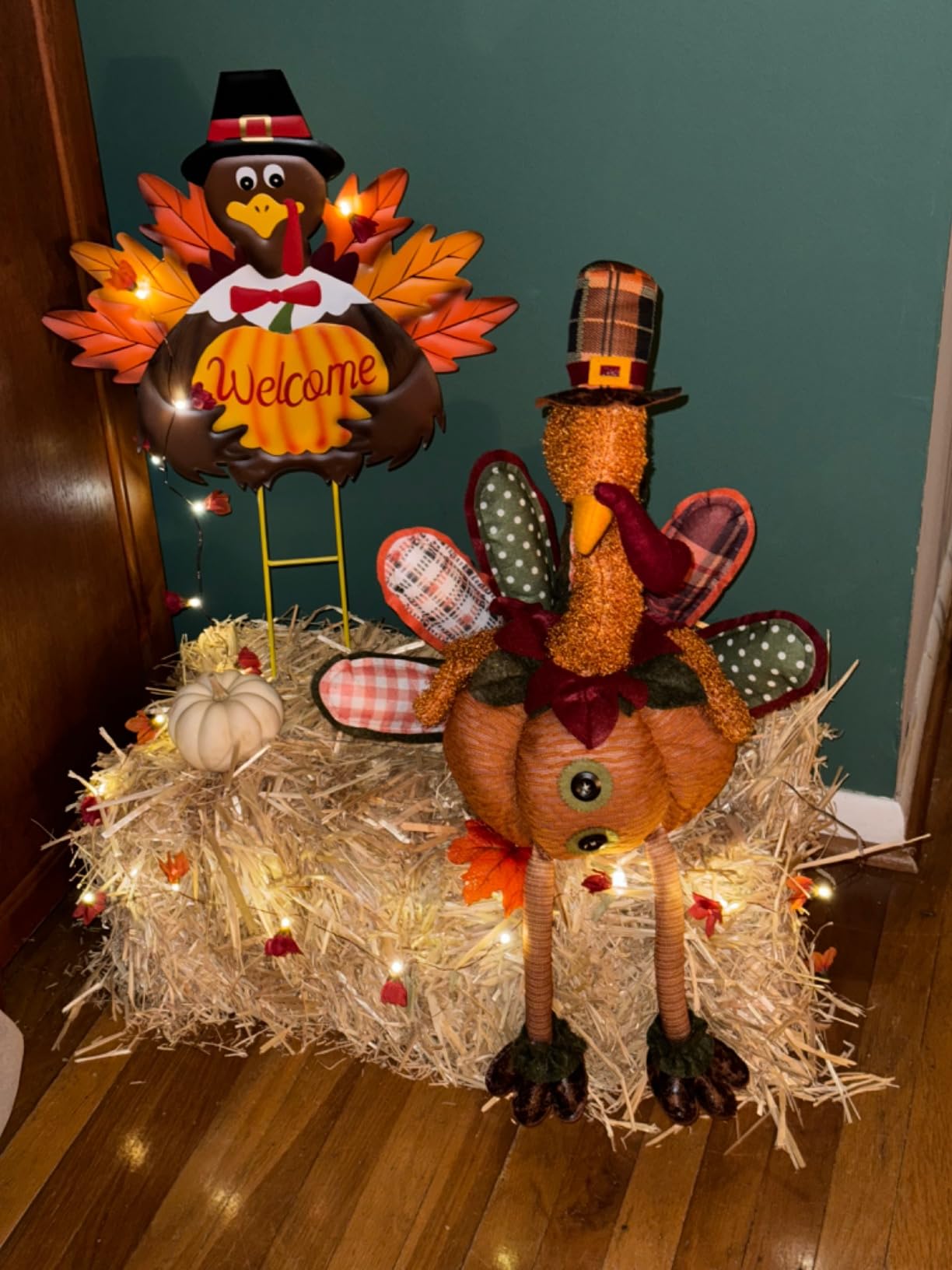 Metal Turkey Fall Harvest Outdoor Yard Stakes, Thanksgiving Turkey Pumpkin Yard Welcome Sign with Stake Outdoor Decoration customer photo 2