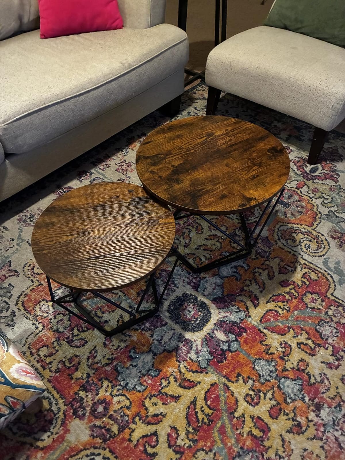 VASAGLE Small Round Coffee Table Set of 2, with Steel Frame customer photo 1