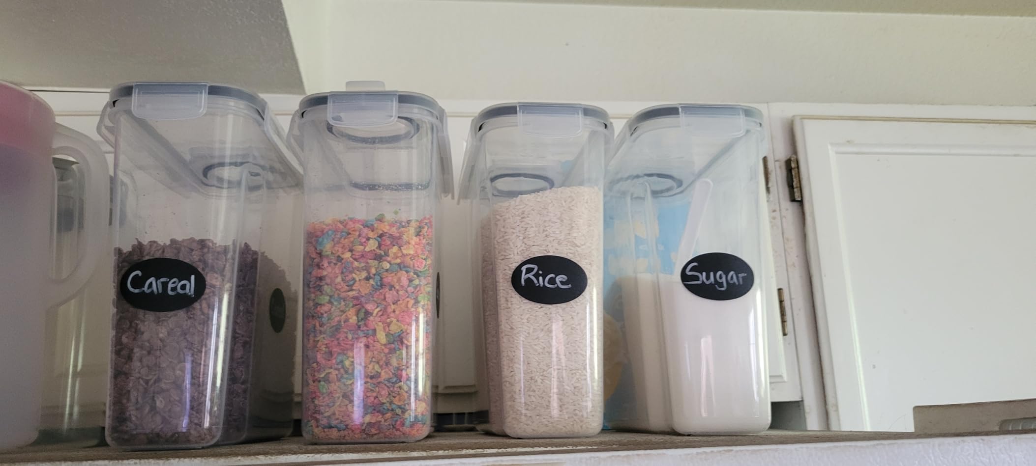 DWËLLZA KITCHEN Cereal Containers Storage 4L Set of 4 Airtight Food Storage Containers with Lids Cereal Dispenser Countertop Pantry Organization Canister for Rice Flour & Sugar 1 Marker 8 Labels customer photo 2