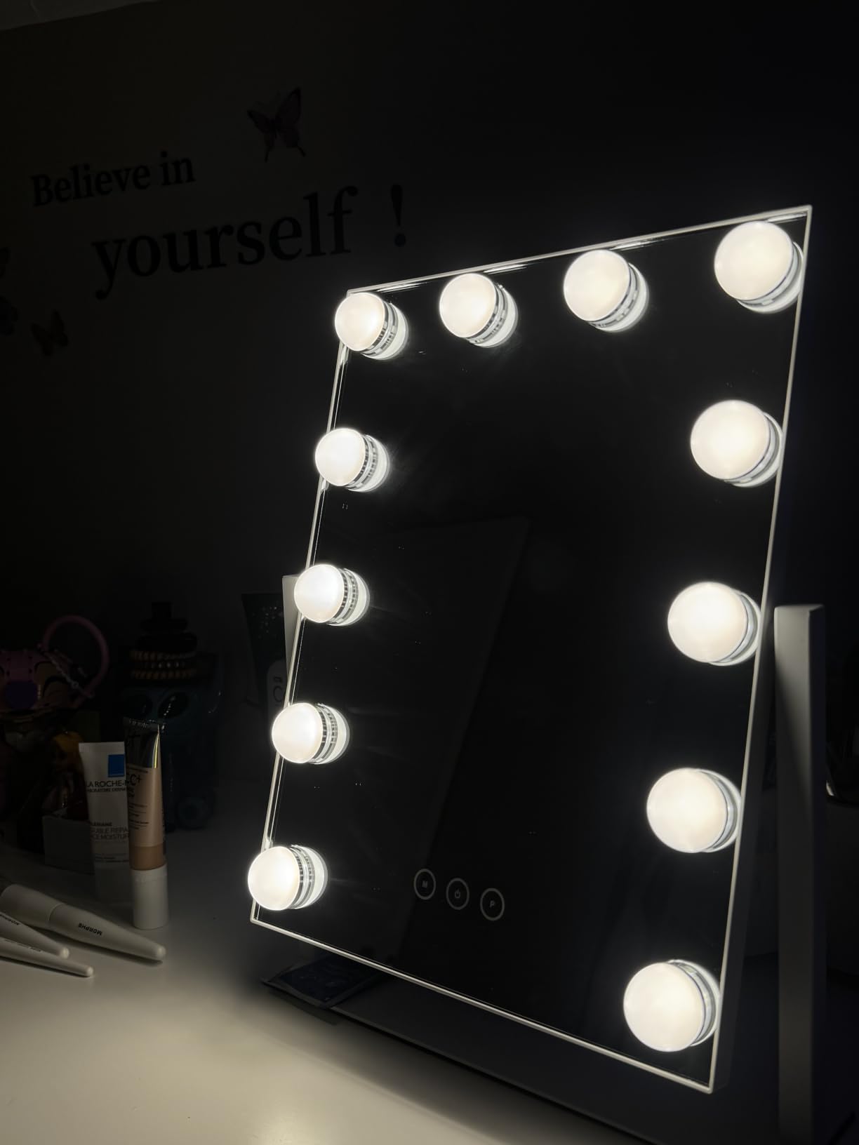 Vanity Mirror with Lights, Makeup Mirror with Lights,3 Color Lighting Modes Detachable 10X Magnification Mirror Touch Control,360°Rotation, White. customer photo 1