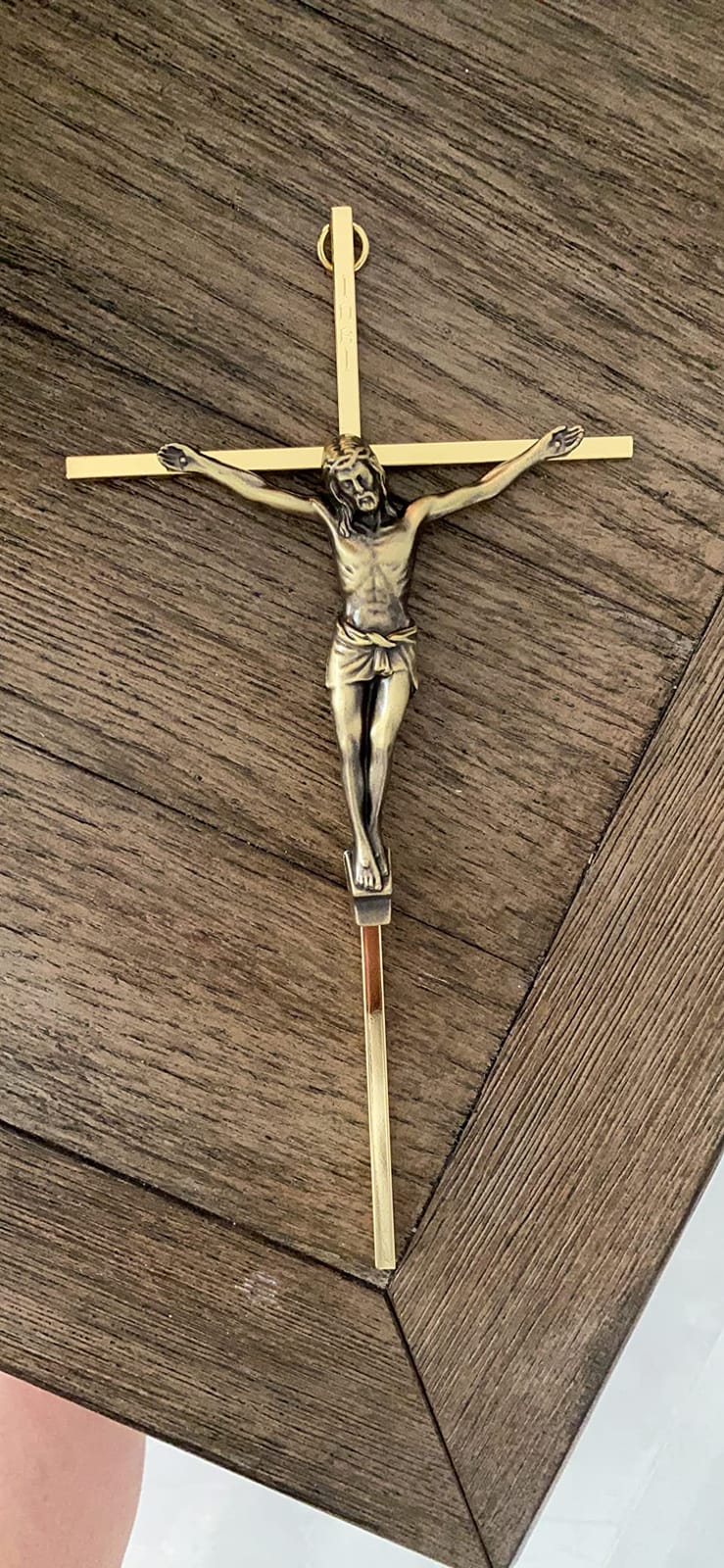 ACHIBANG Crucifix Wall Cross, 10 Inch Gold Metal Catholic Jesus INRI Decor customer photo 2