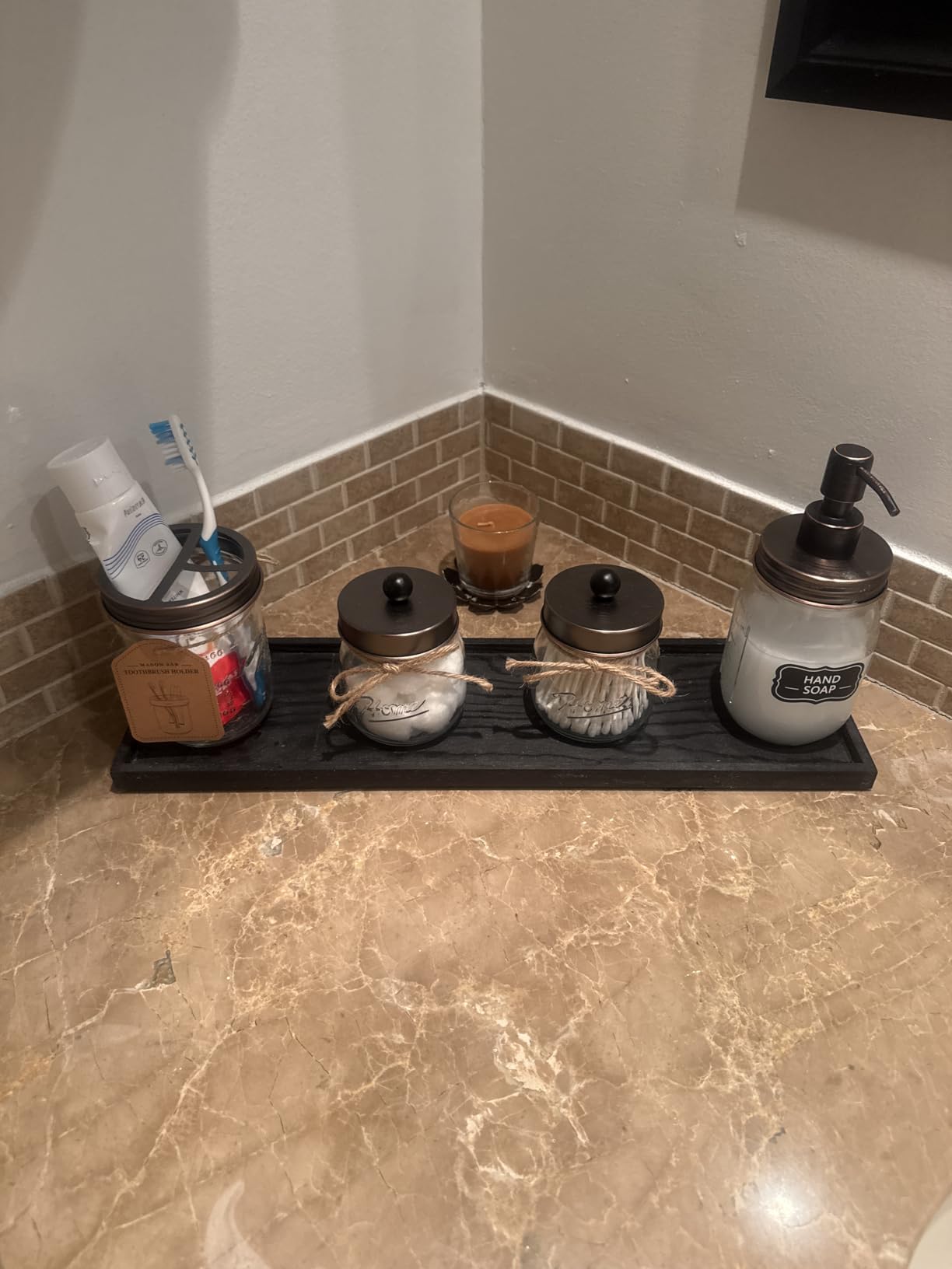 Amolliar Mason Jar Bathroom Accessories Set 4 Pcs, Oil Rubbed Bronze customer photo 2