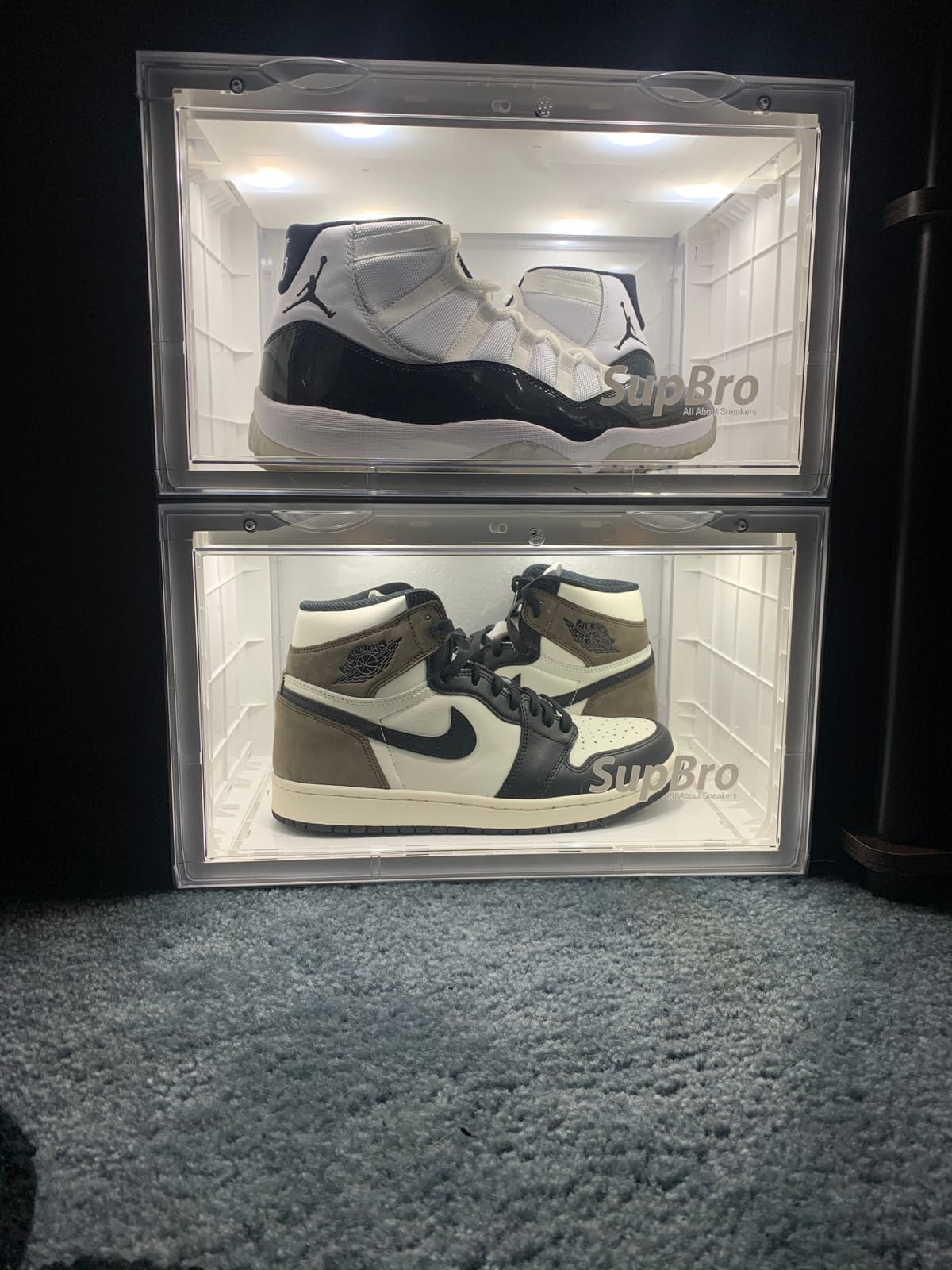 SupBro Led Collection Crate - Voice Control - Easy Access Storage Shoes box, Stackable Shoe Storage with clear plastic door for sneakers - (11.2 x 14.9 x 8.8 inch (2pack), White) customer photo 2