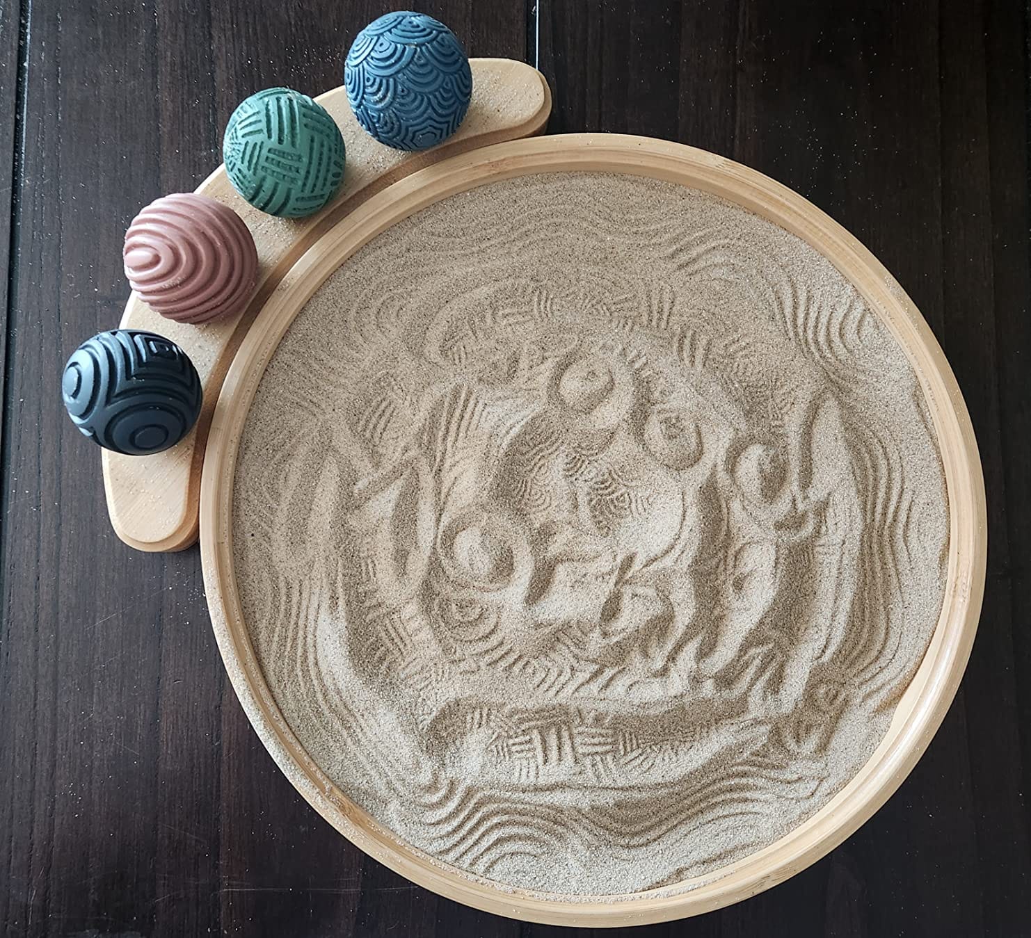 ENSO Zen Garden for Desk, Japanese Bamboo Sand Tray Therapy Kit | Lead-Free Granite Stone, Patented Elemental Design, 1-Inch Deep Bamboo Base, Includes Rake and Brush, Adult and Kids Use customer photo 1