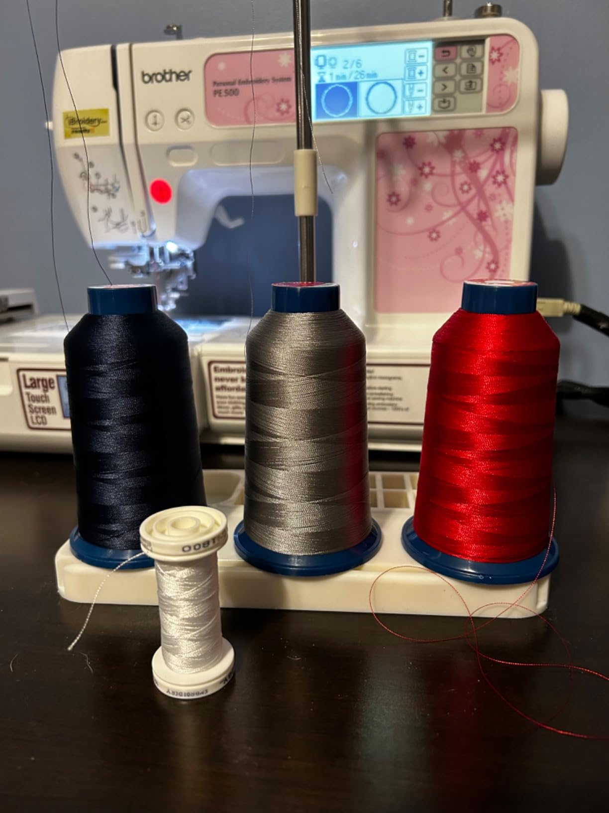 Thread Spool Holder Stand- 3 Spools Holder for Domestic (Home-Base) Embroidery and Sewing Machines - Four Colors for Choices customer photo 2
