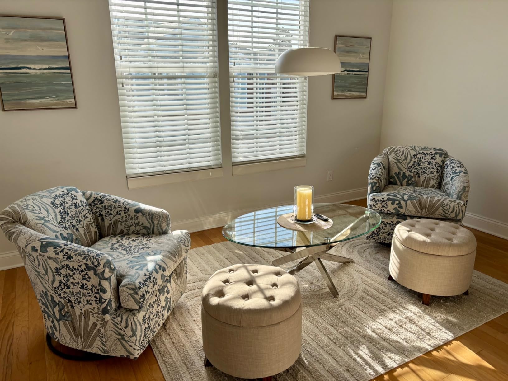 Amazon Basics Round Storage Ottoman Foot Rest, Button Tufted Upholstered Footstool with Storage, Sturdy Linen Fabric for Living Room and Bedroom, 20