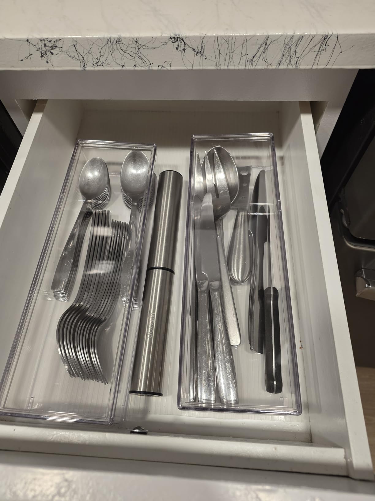 Transparent Flatware Tray Kitchen Drawer Organizer With Lid - Plastic Kitchen Cutlery Tray and Utensil Silverware Storage Container with Cover - Dinnerware Holder for Spoons Forks Knives customer photo 2