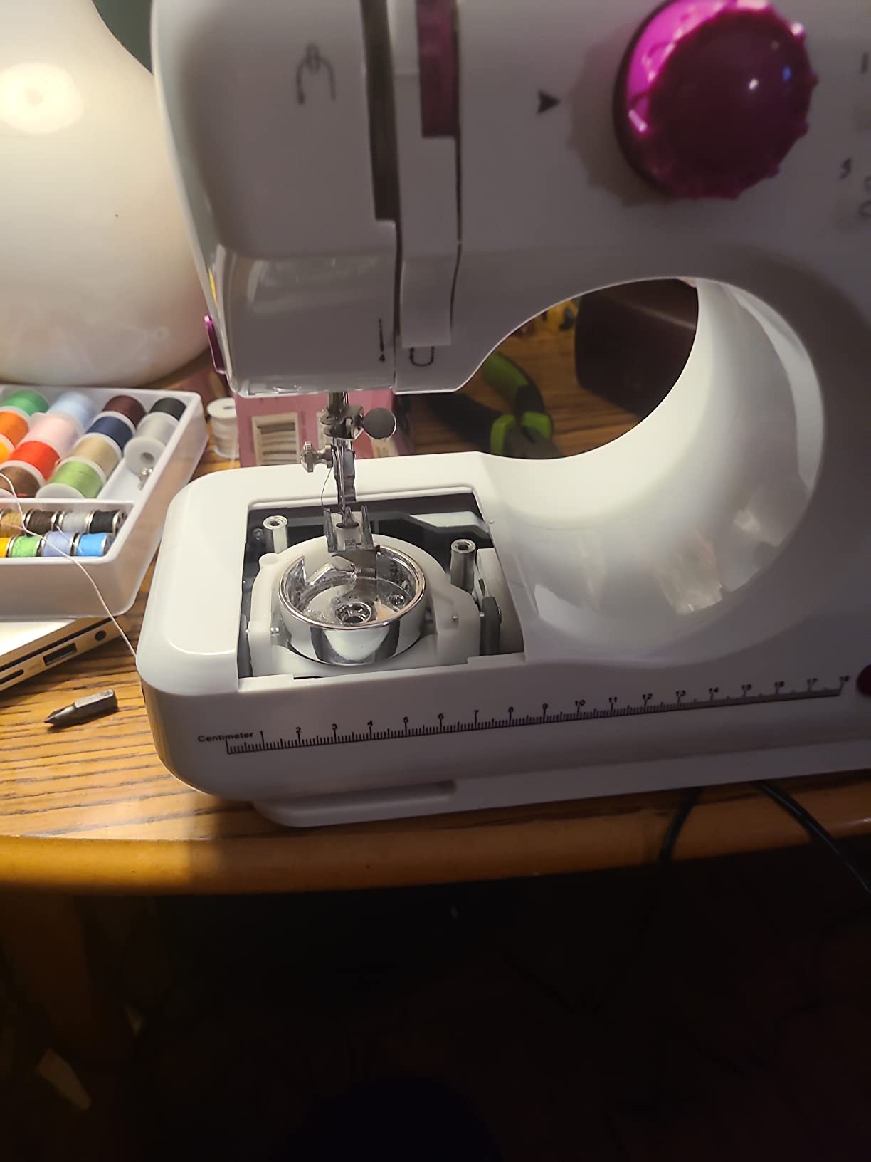 Portable Mini Sewing Machine & Sewing Kit – 12 Pre Programmed Stitch Patterns – Battery and AC Operated, Dual Speed, Sews Forward & Reverse, AC & DC Power – Includes Foot Pedal customer photo 2
