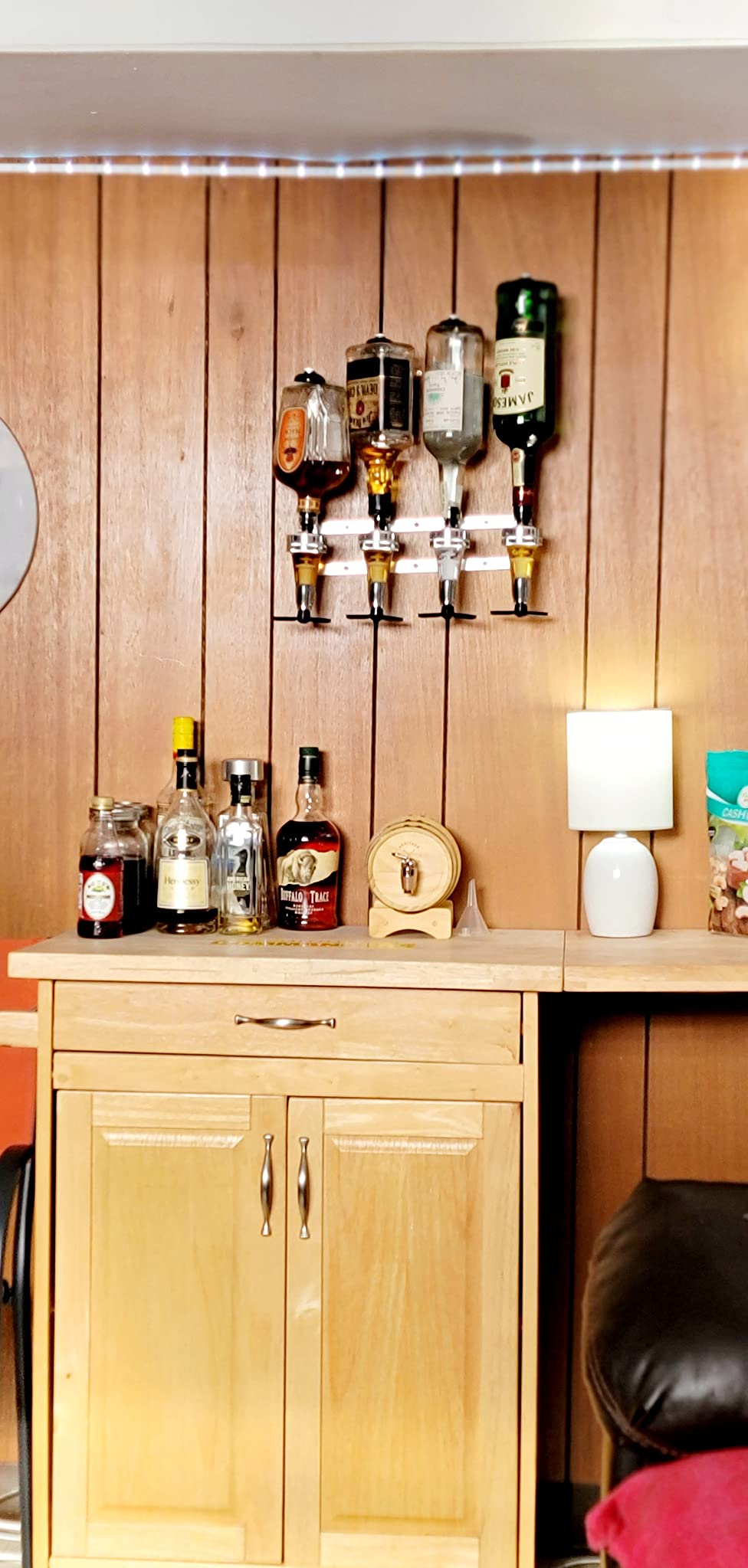 Wall-Mounted House Liquor Dispenser | Alcohol Station Cocktail Tap, Push-Release Valves, Home Bar, Man Cave | Easy Assemble - Wooden Board NOT Included (4 Bottle) customer photo 1