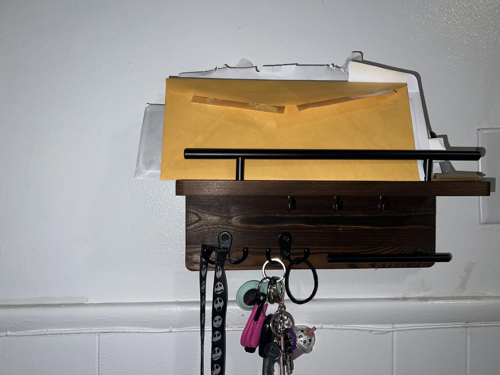OurWarm Wall Mounted Key Holder/Hangers for Wall Decorative with 5 Key Hooks, Wooden Mail Rack Organizer with Shelf, Rustic Home Decor for Entryway Mudroom Hallway Office, Brown customer photo 1