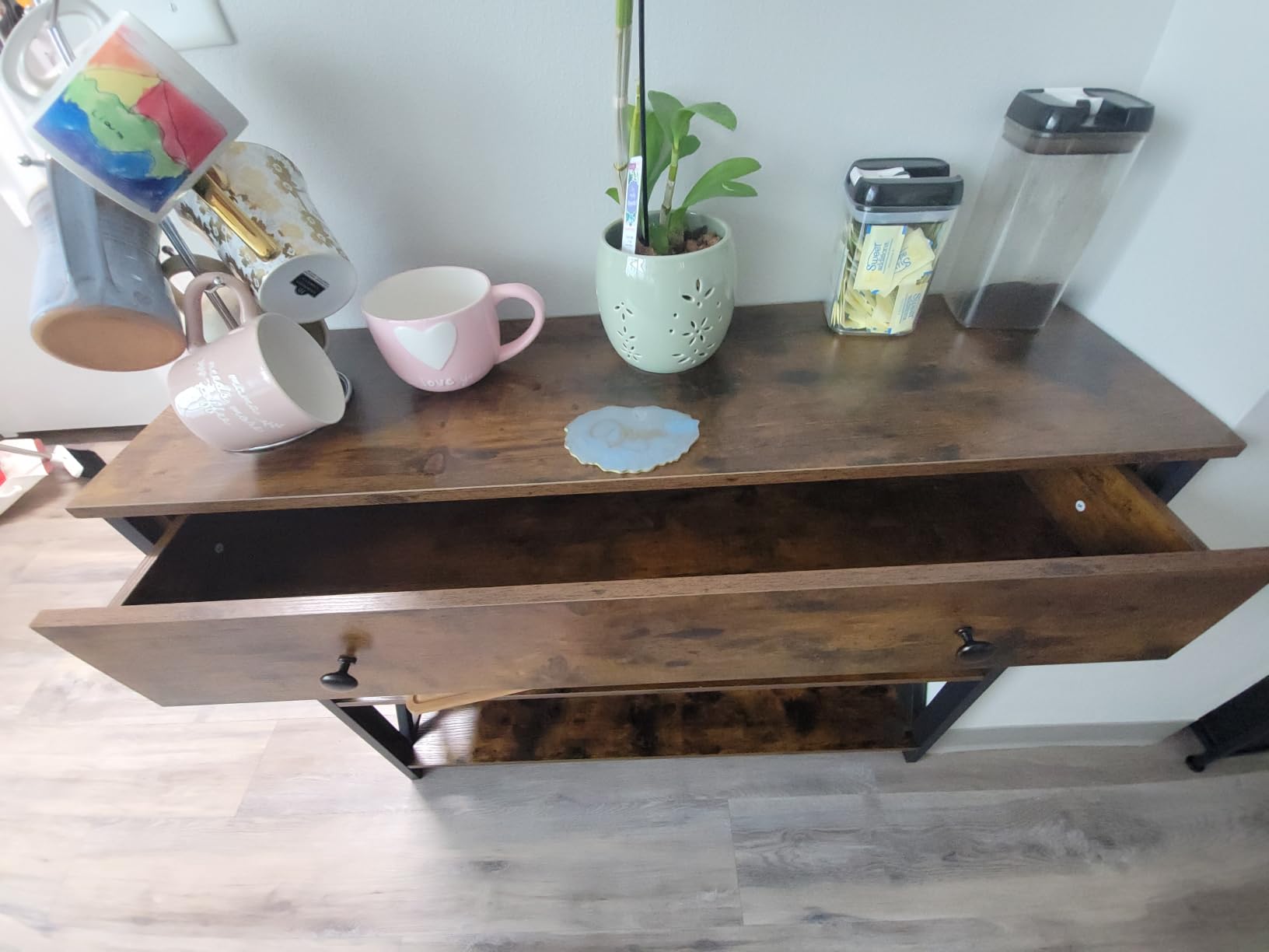 Yaheetech Console Table with Drawer, Rustic Entry Table with 3 Tier Storage customer photo 1