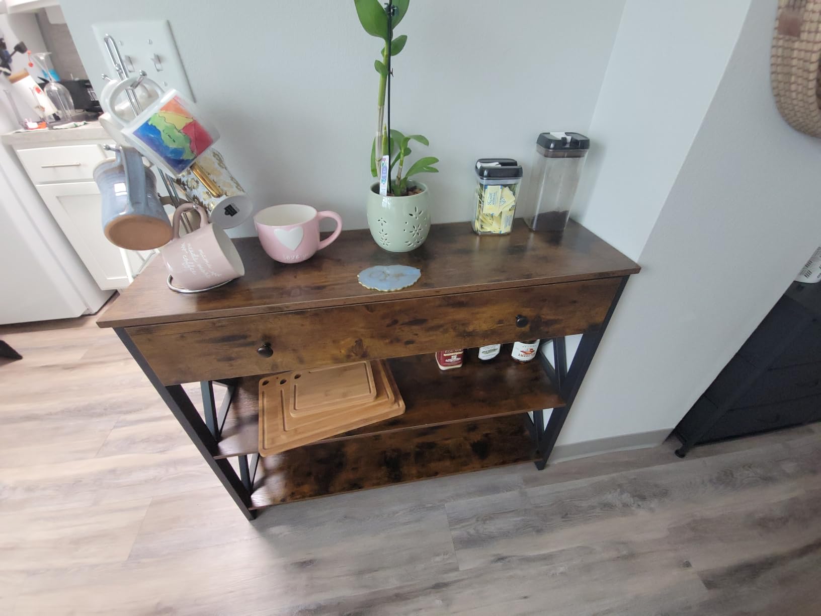 Yaheetech Console Table with Drawer, Rustic Entry Table with 3 Tier Storage customer photo 2