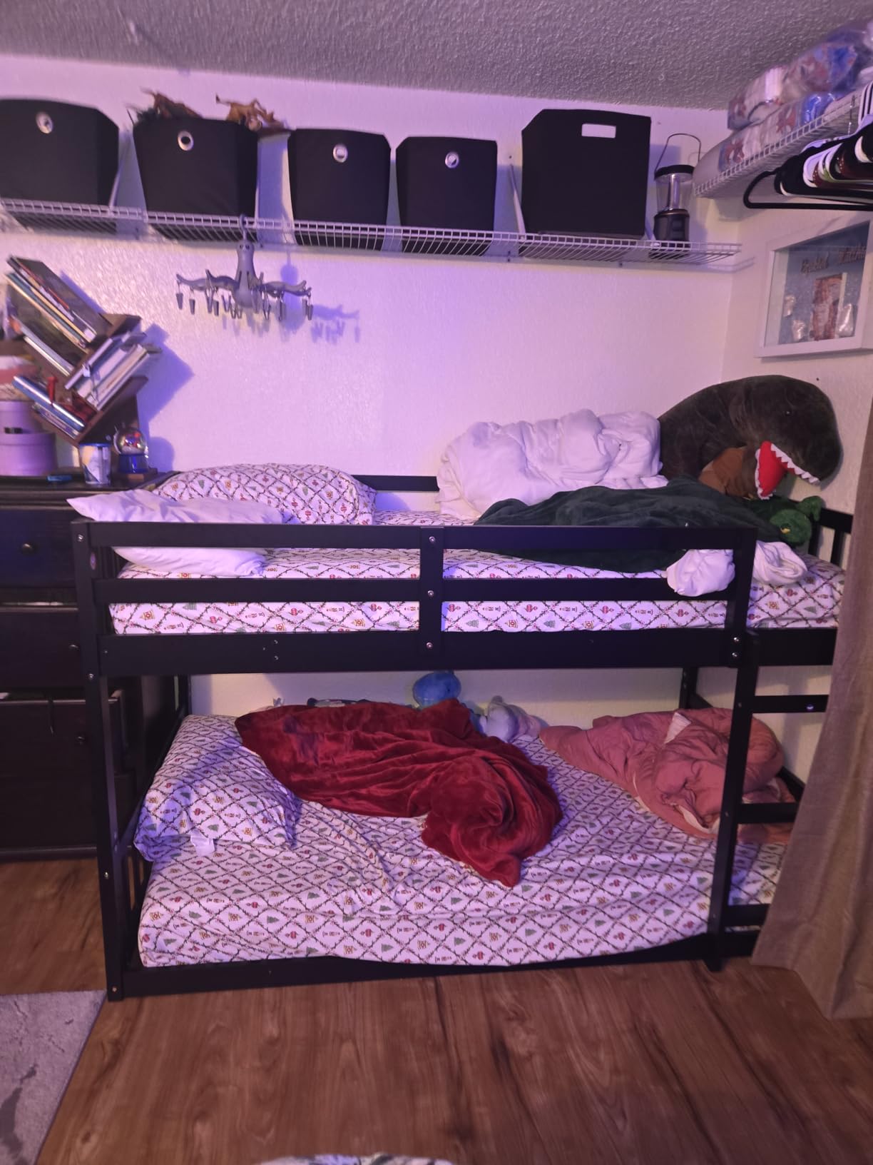 JOYMOR Solid Wood Low Twin Over Twin Bunk Bed for Kids/Junior, Bunk Bed Frame with Guardrails & Ladder for Boys Girls, No Box Spring Needed (White) customer photo 1