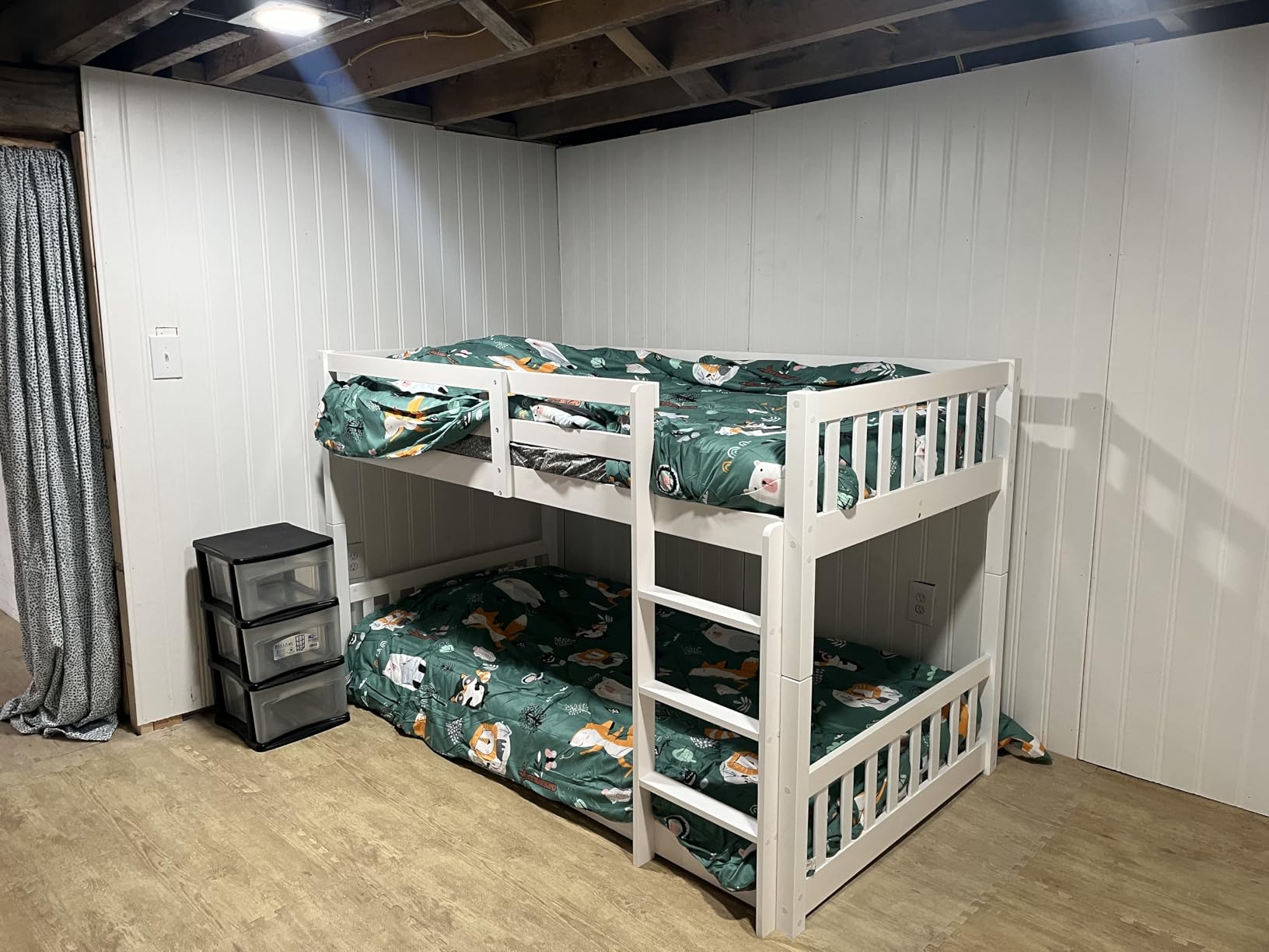 JOYMOR Solid Wood Low Twin Over Twin Bunk Bed for Kids/Junior, Bunk Bed Frame with Guardrails & Ladder for Boys Girls, No Box Spring Needed (White) customer photo 2